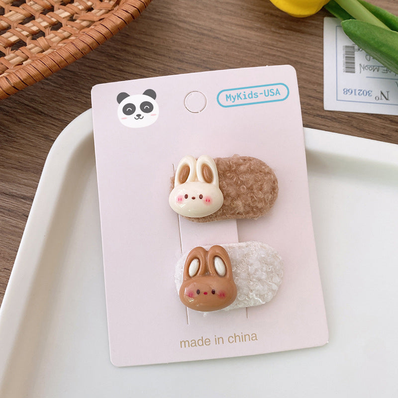 Cartoon Rabbit, Floral, And Star Hair Clip: Small Fabric And Plush Hair Accessory Set