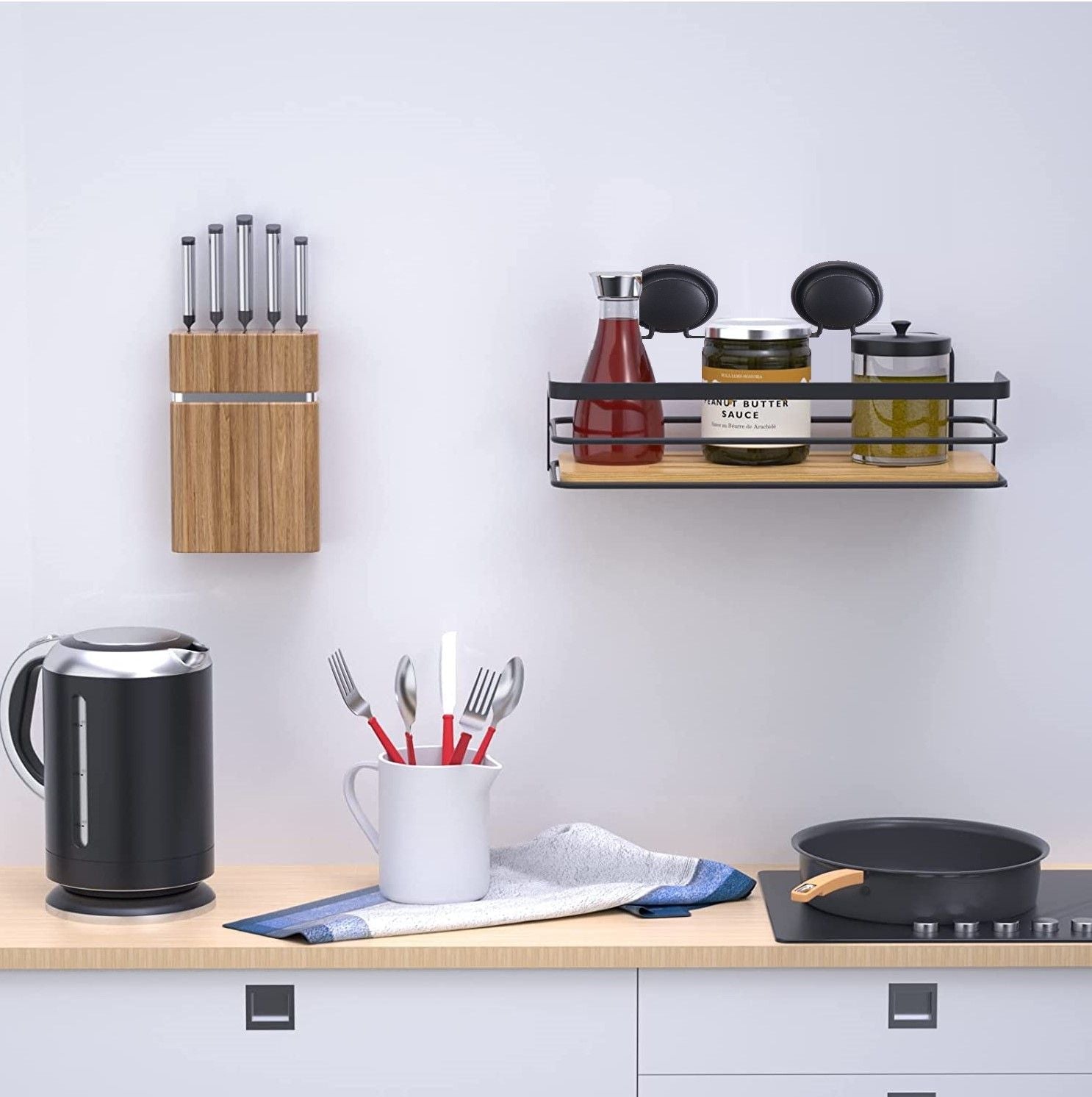 CARLA HOME  2 Pack Rectangular Bamboo Corner Shower Caddy Shelf Basket Rack with Premium Vacuum Suction Cup No-Drilling for Bathroom and Kitchen