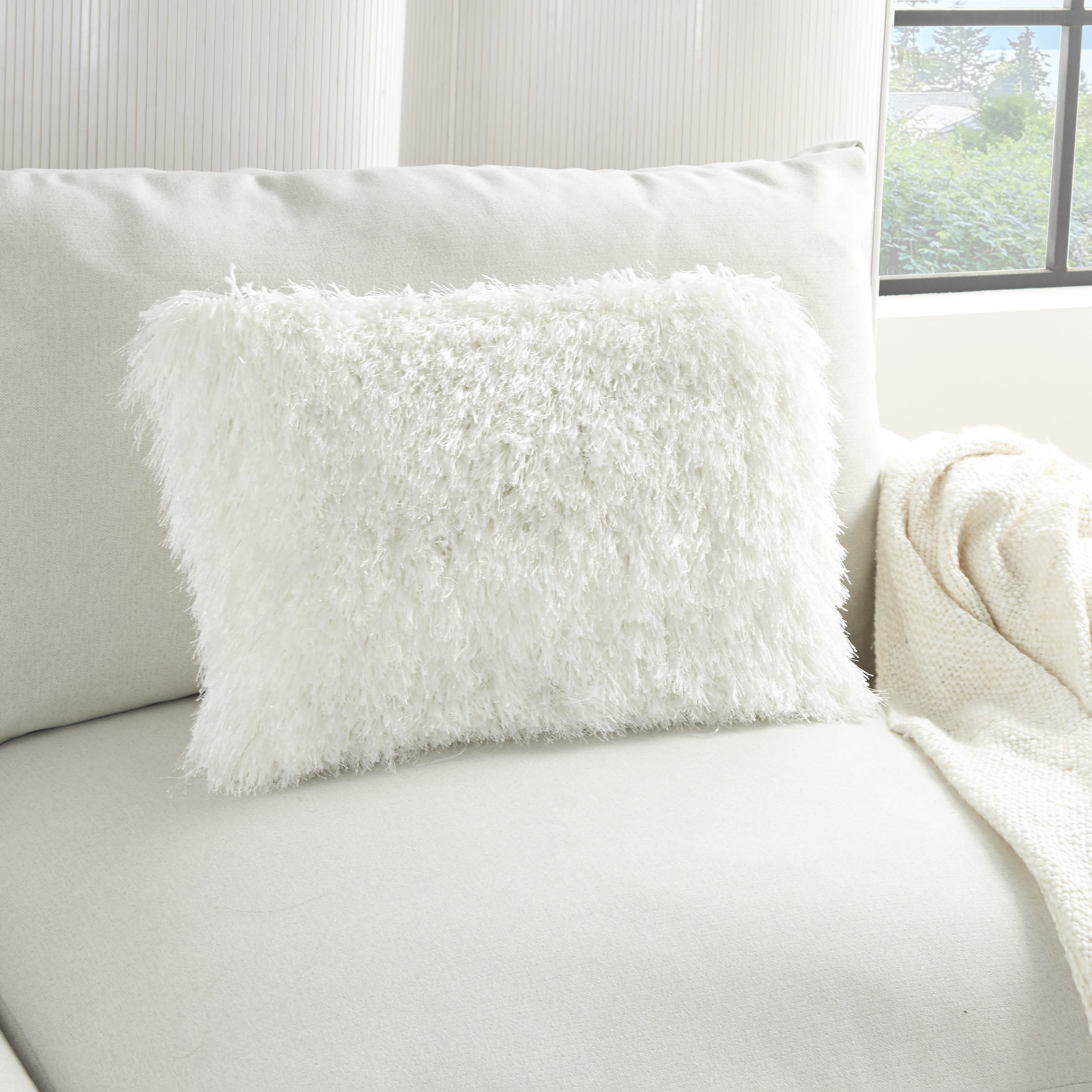 14" X 20" White Super Shaggy Throw Pillow-4