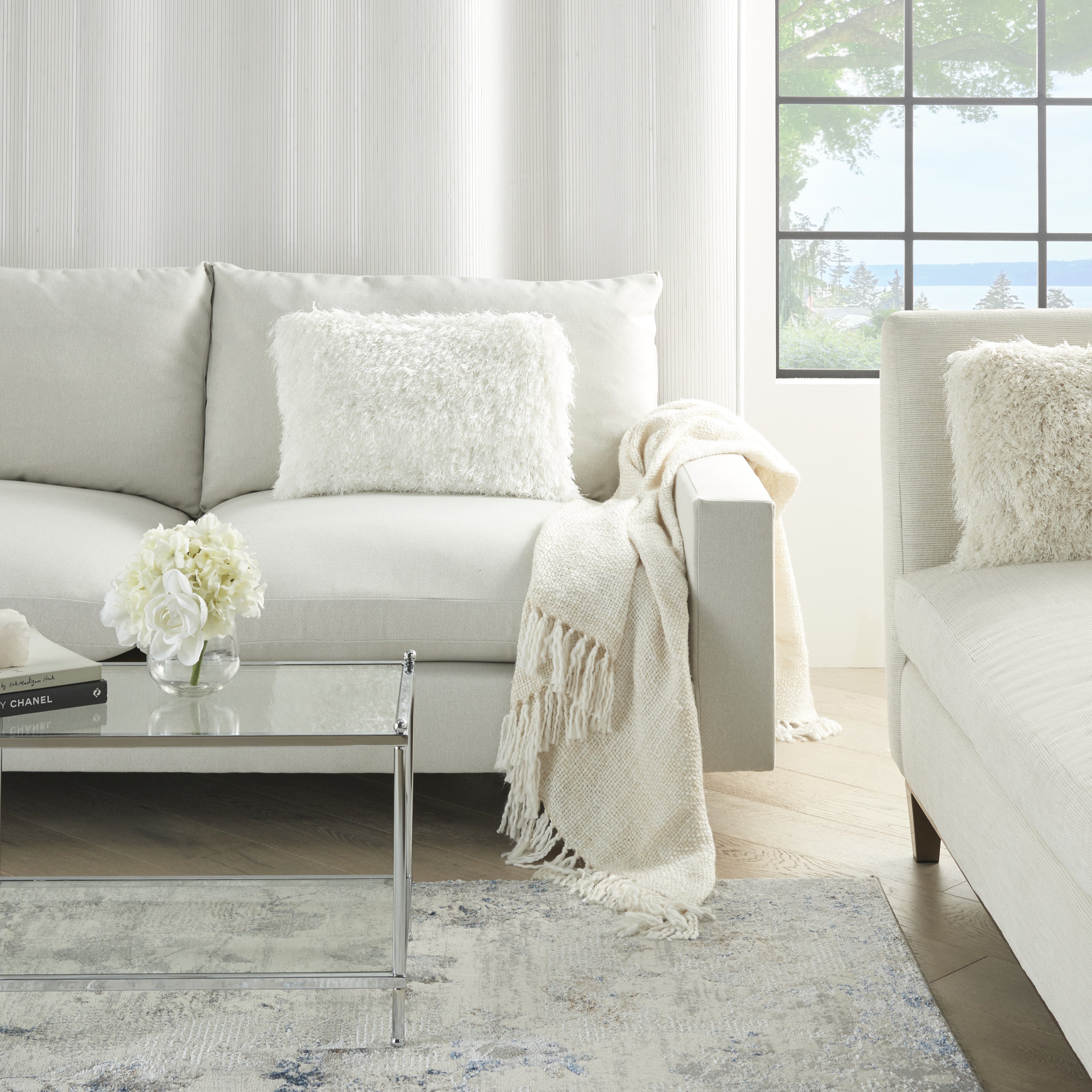 14" X 20" White Super Shaggy Throw Pillow-7