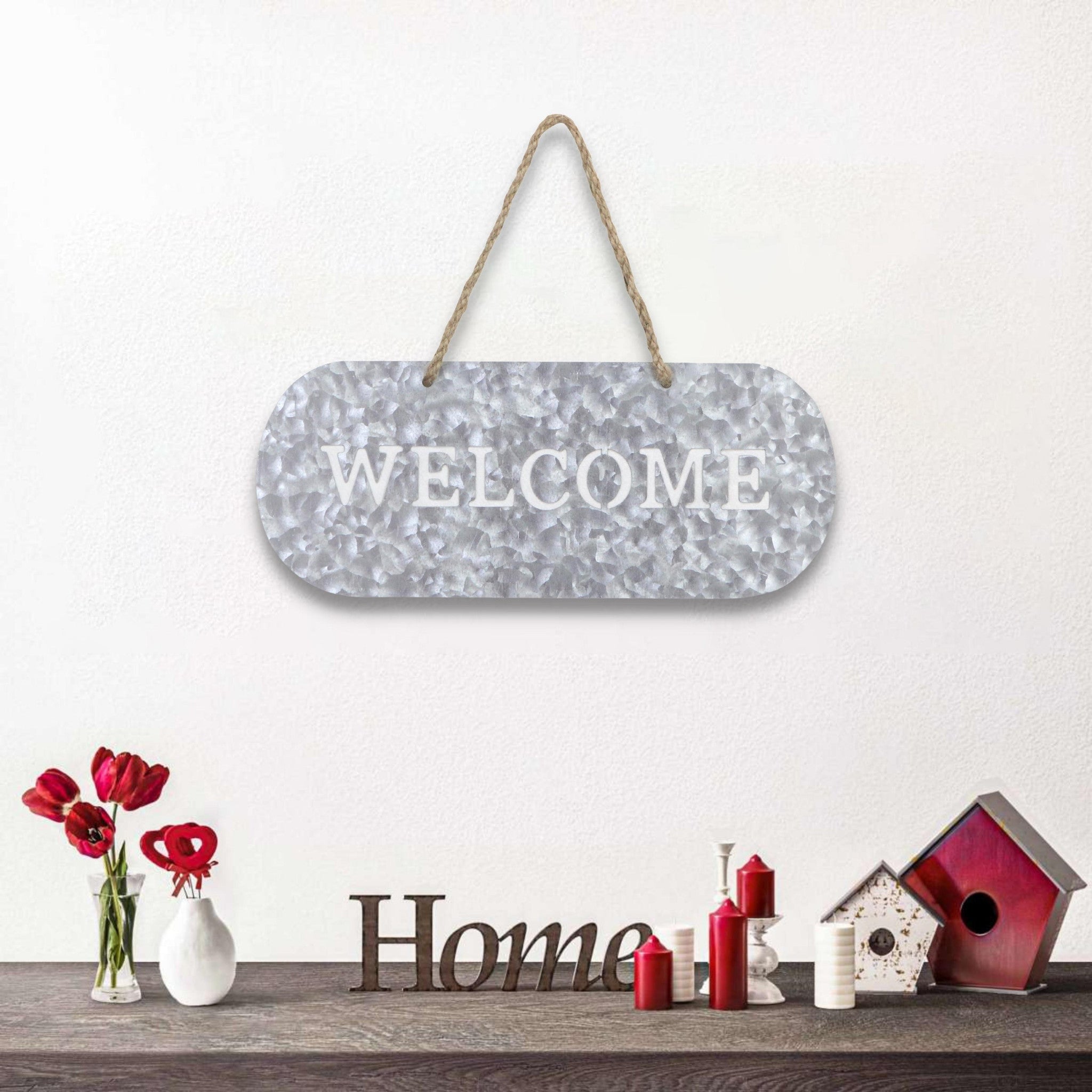 5" X 11" Gray Handcrafted Welcome Galvanized Metal Wall Decor-7
