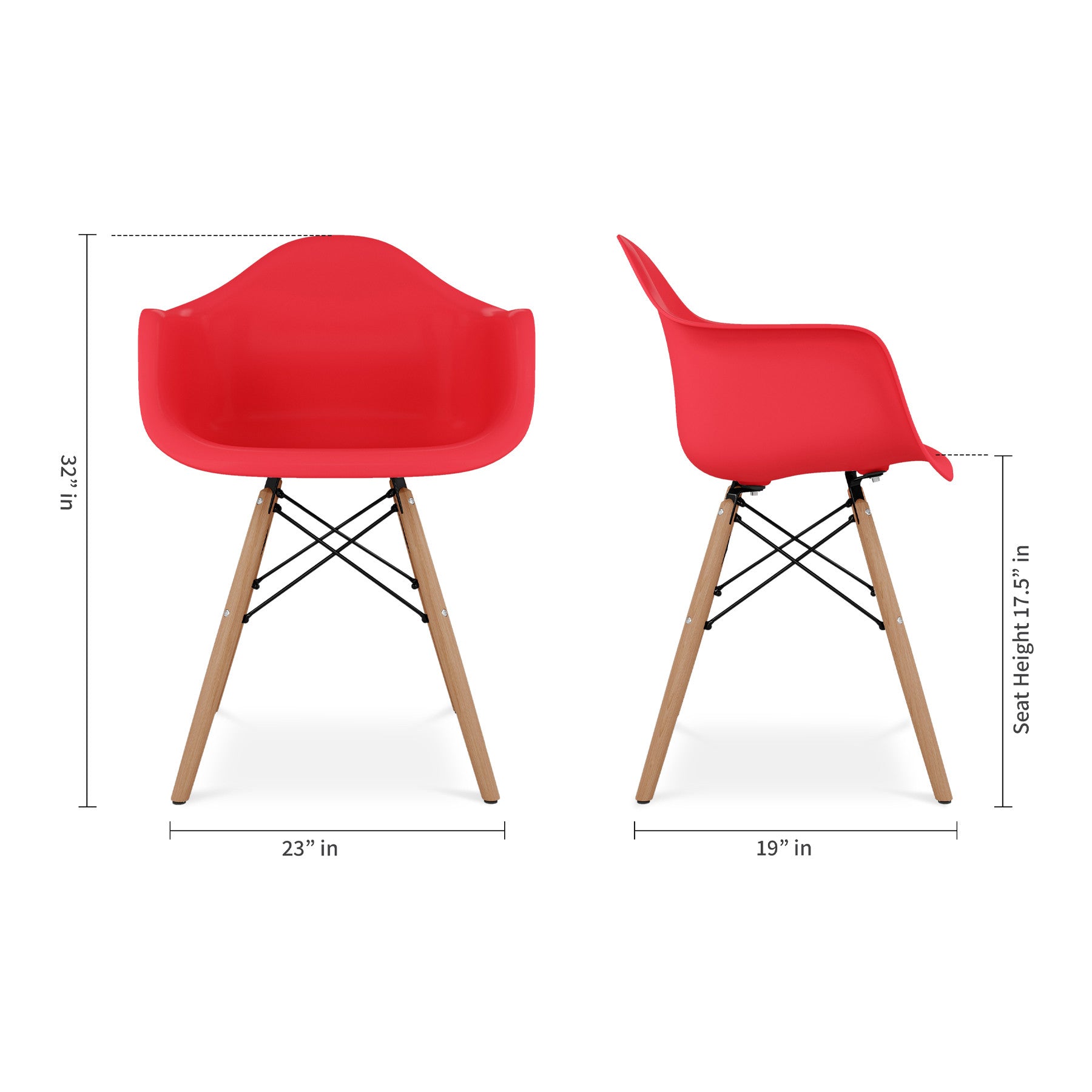 Red And Natural Heavy Duty Plastic And Solid Wood Dining Arm Chair
