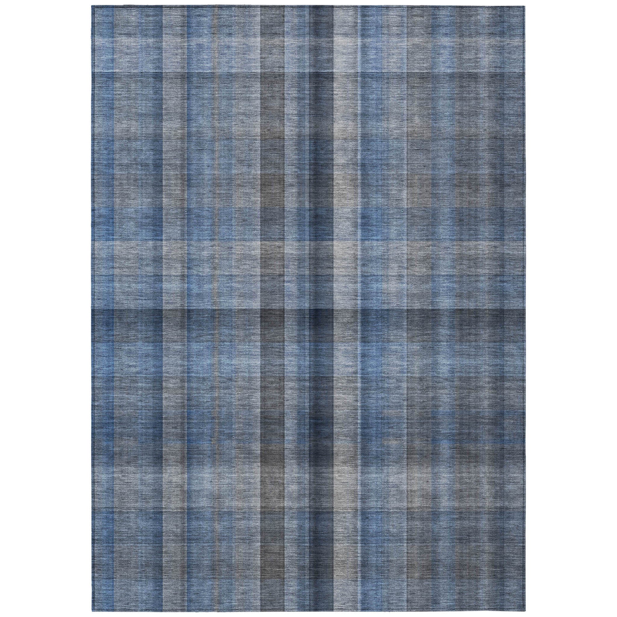 5' X 8' Blue Plaid Washable Non Skid Indoor Outdoor Area Rug