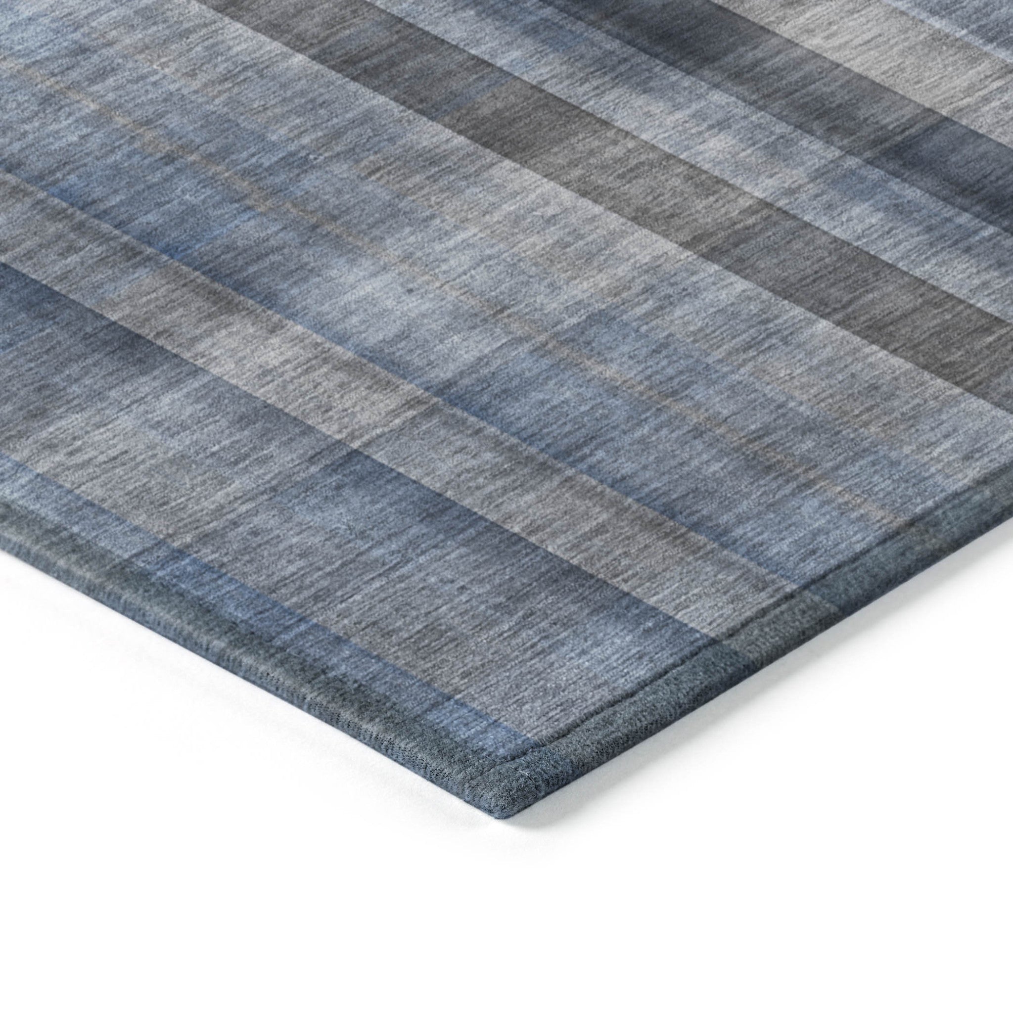 5' X 8' Blue Plaid Washable Non Skid Indoor Outdoor Area Rug