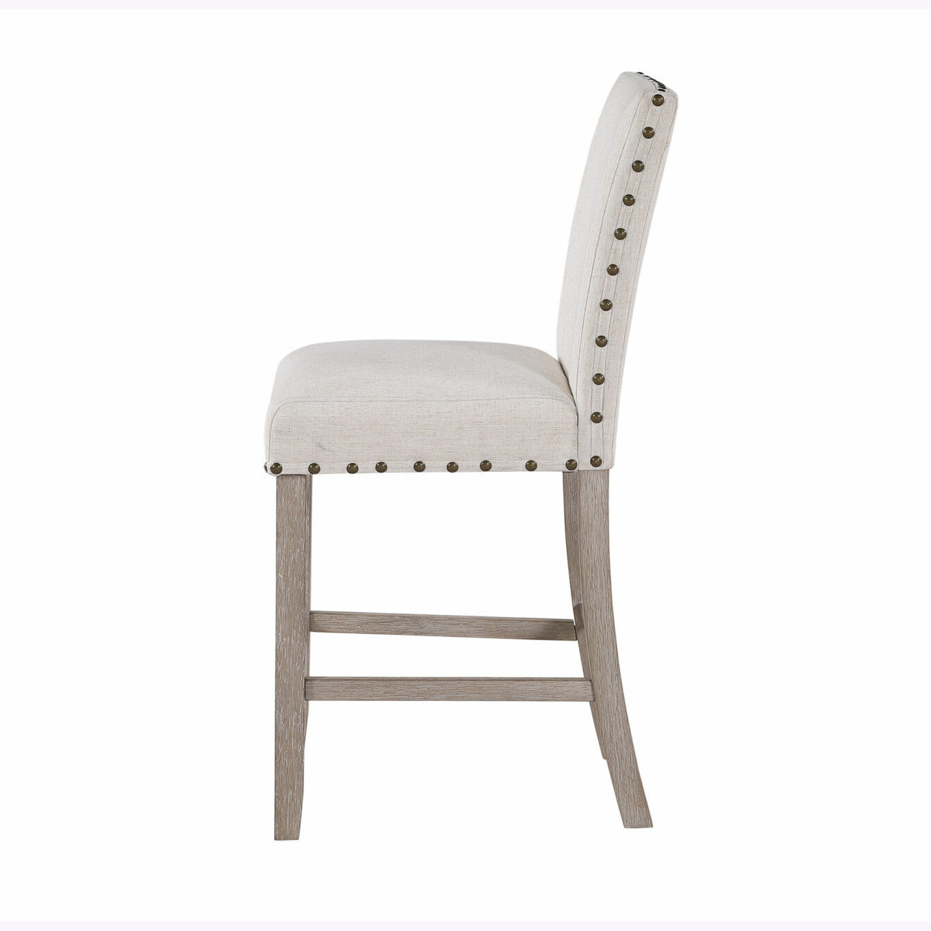 26" White and Natural Wood and Fabric Counter Height Bar Chair