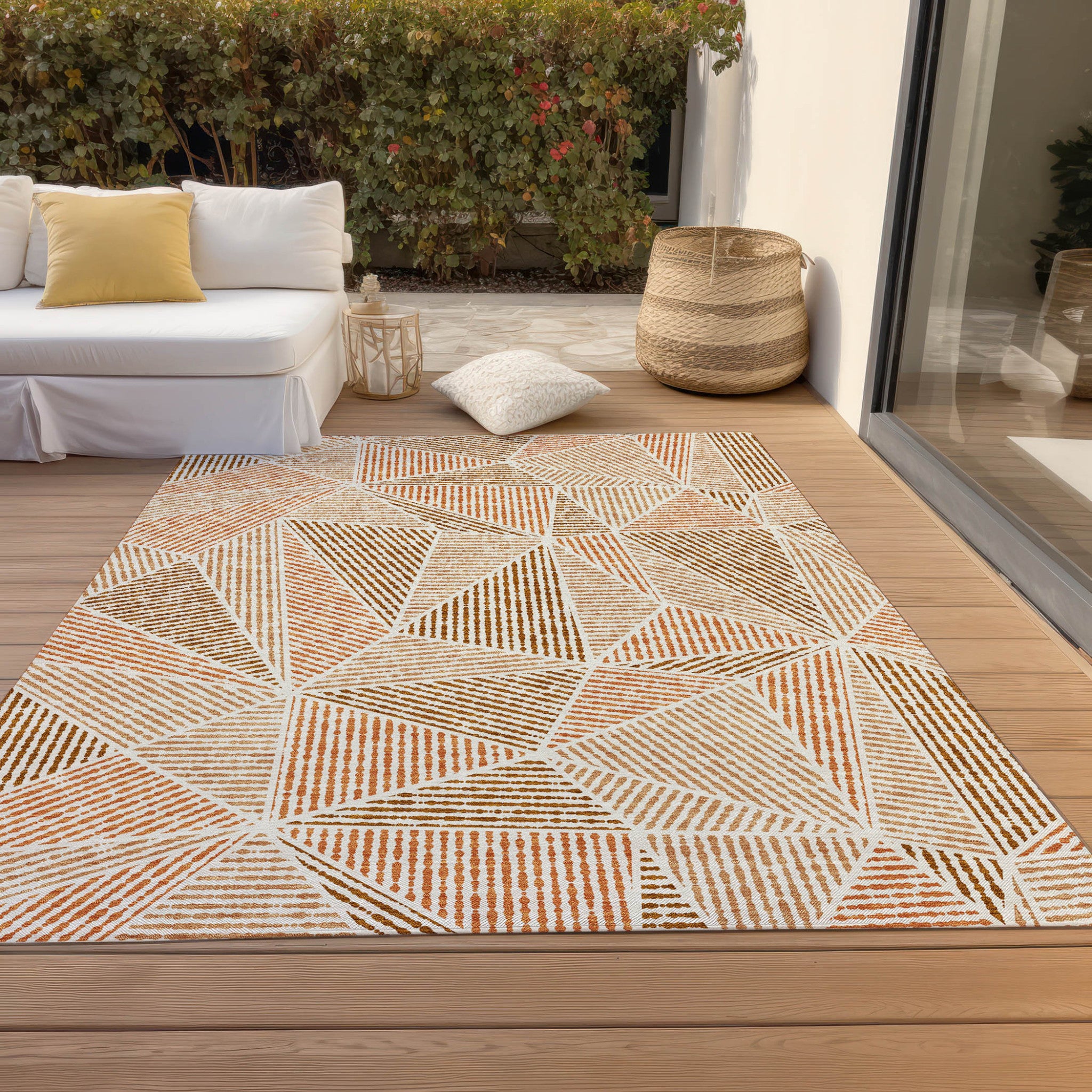 8' X 10' Terra Cotta Beige And Salmon Geometric Washable Indoor Outdoor Area Rug