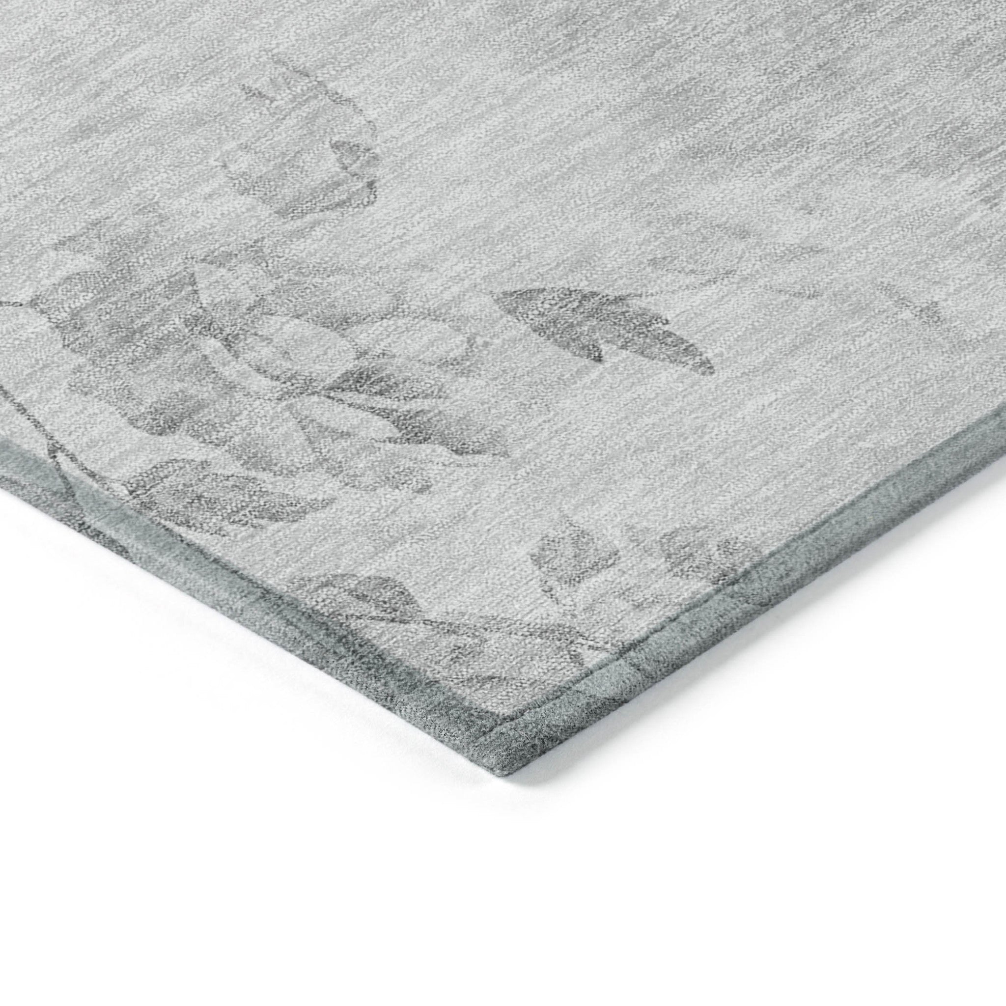 9' X 12' Gray Charcoal And Silver Floral Washable Indoor Outdoor Area Rug