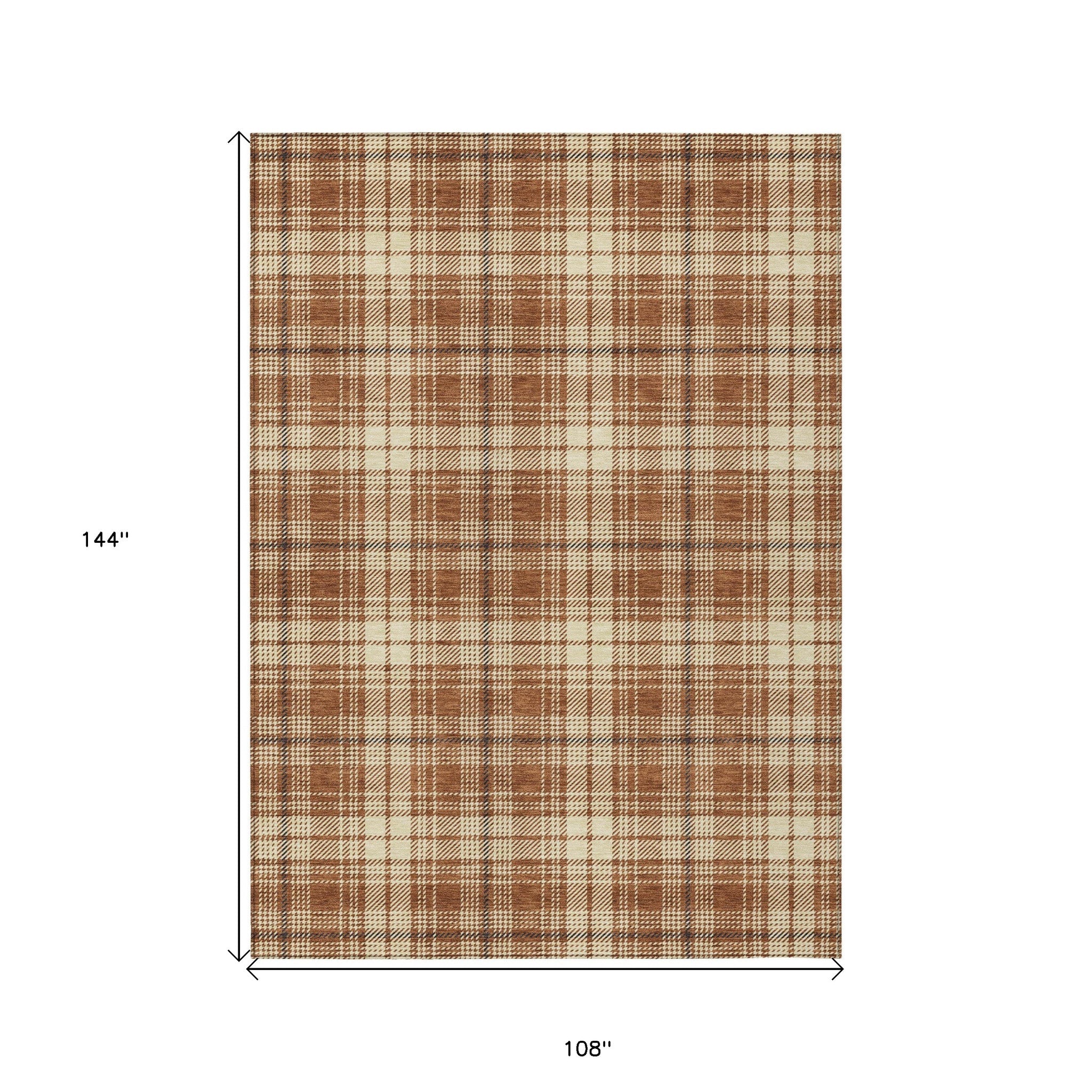 9' X 12' Brown Black And Beige Plaid Washable Indoor Outdoor Area Rug