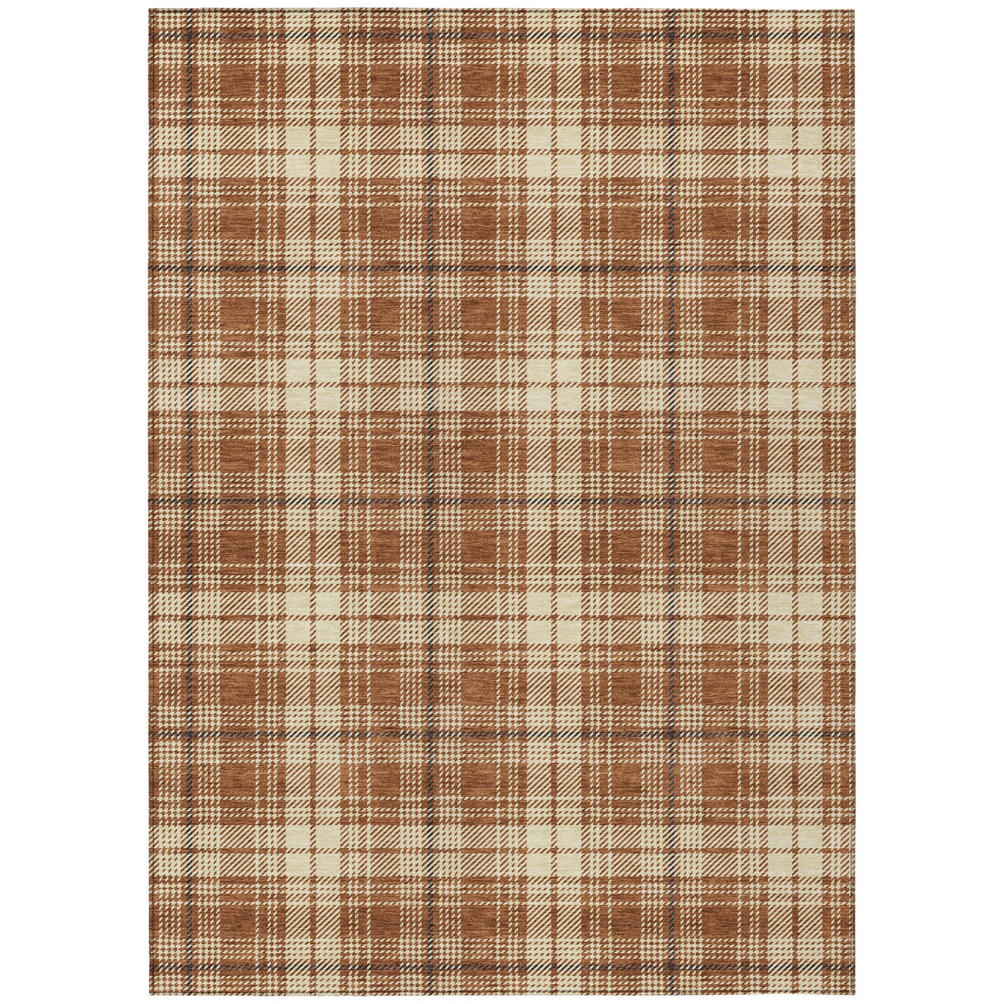 9' X 12' Brown Black And Beige Plaid Washable Indoor Outdoor Area Rug
