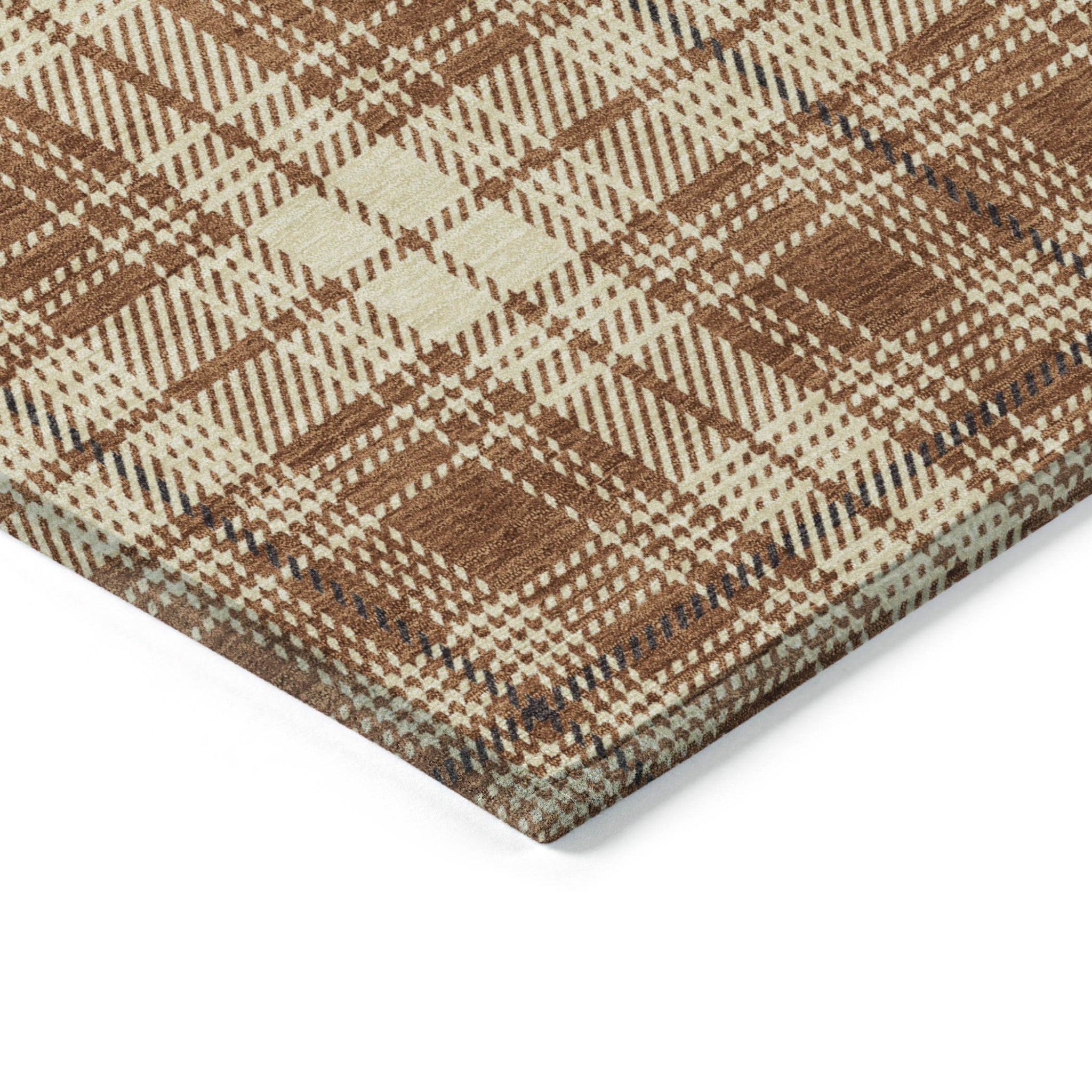 9' X 12' Brown Black And Beige Plaid Washable Indoor Outdoor Area Rug