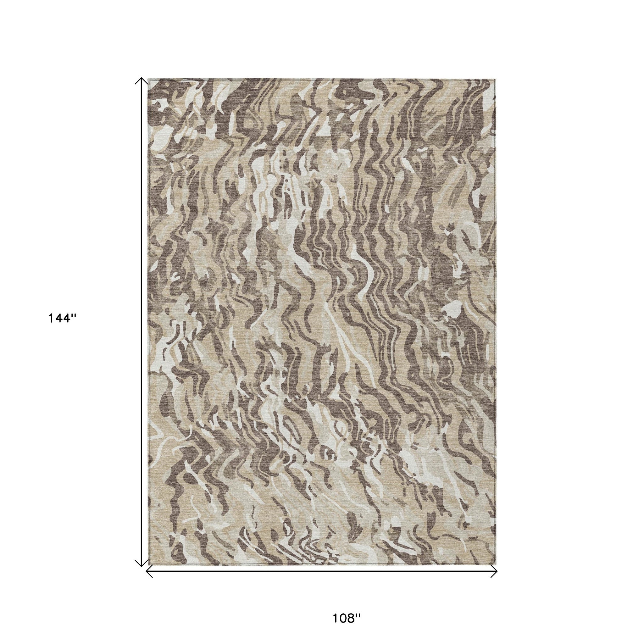 9' X 12' Beige Brown And Ivory Abstract Washable Indoor Outdoor Area Rug