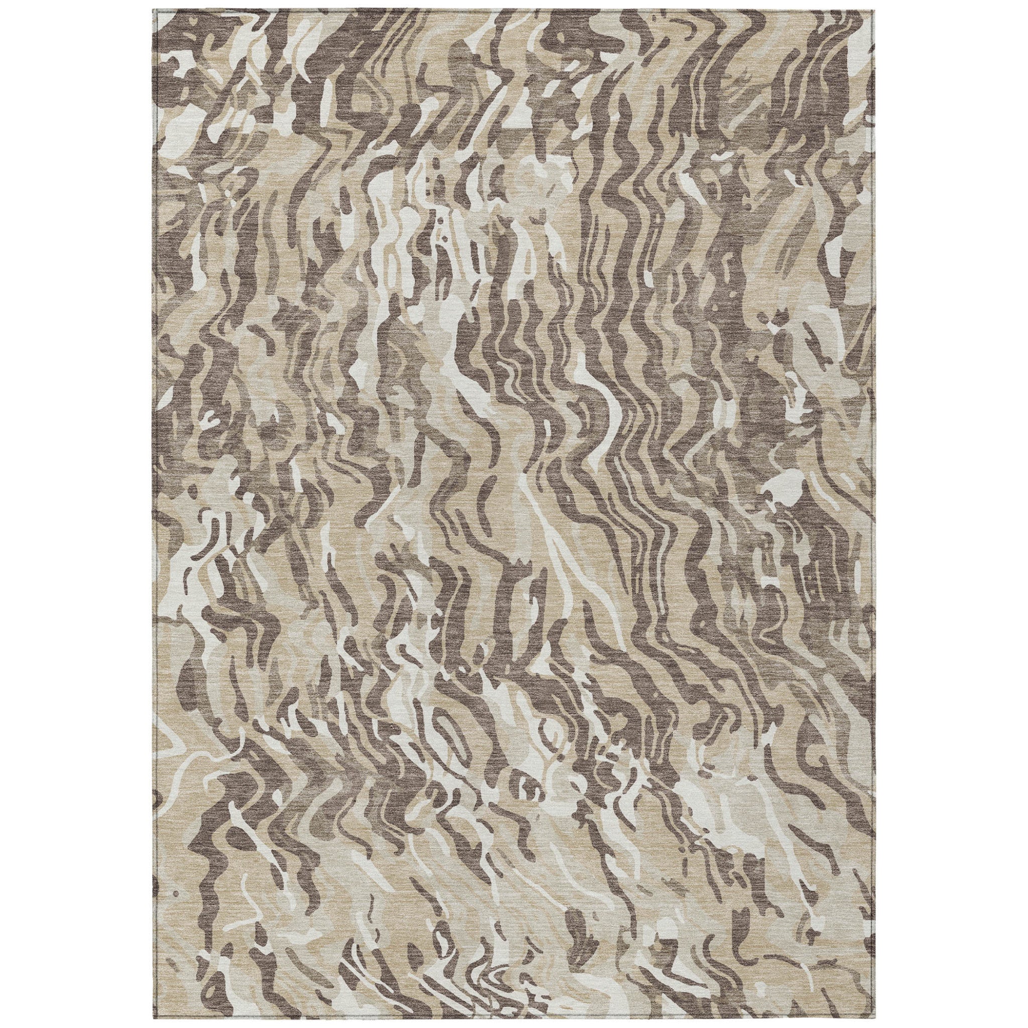 9' X 12' Beige Brown And Ivory Abstract Washable Indoor Outdoor Area Rug