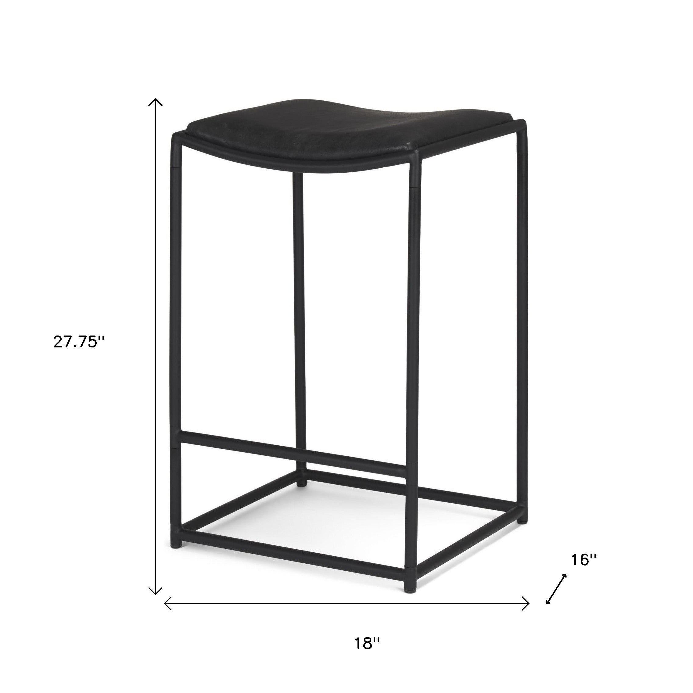 Black Genuine Leather and Iron Backless Counter Height Bar Chair