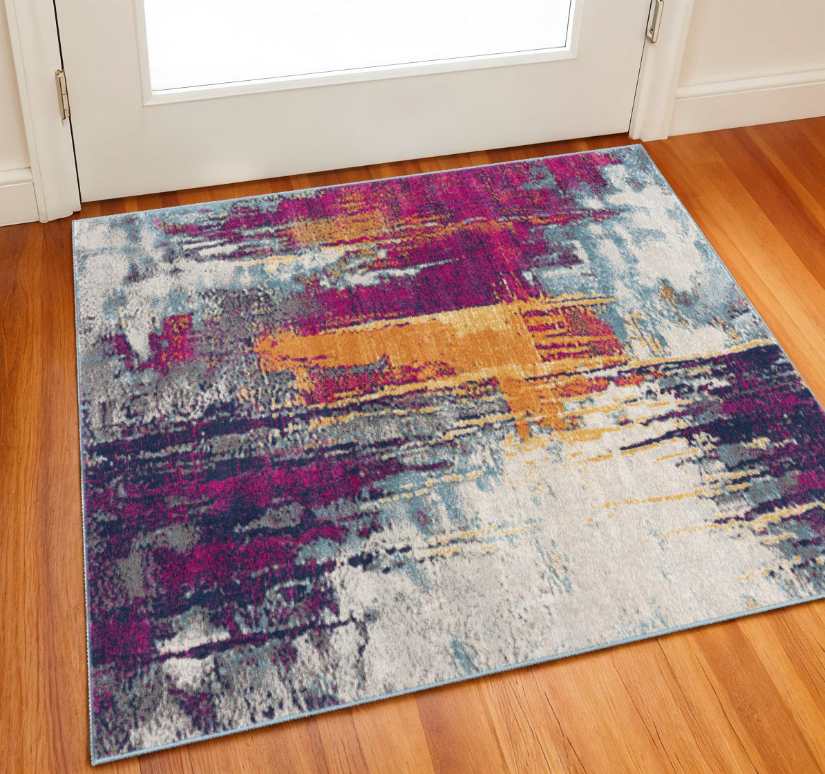 2' X 2' Pink Blue And Orange Abstract Square Rug