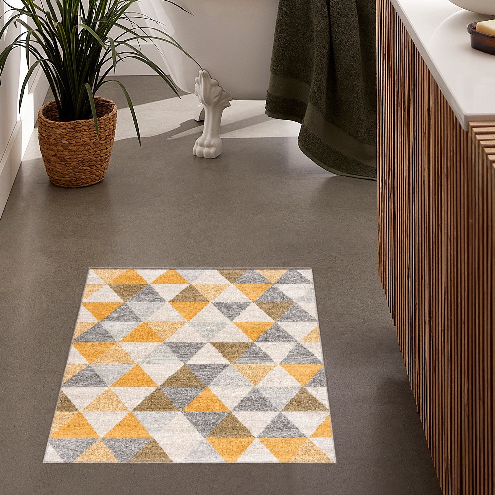 2' X 2' Beige Gray And Yellow Geometric Square Rug