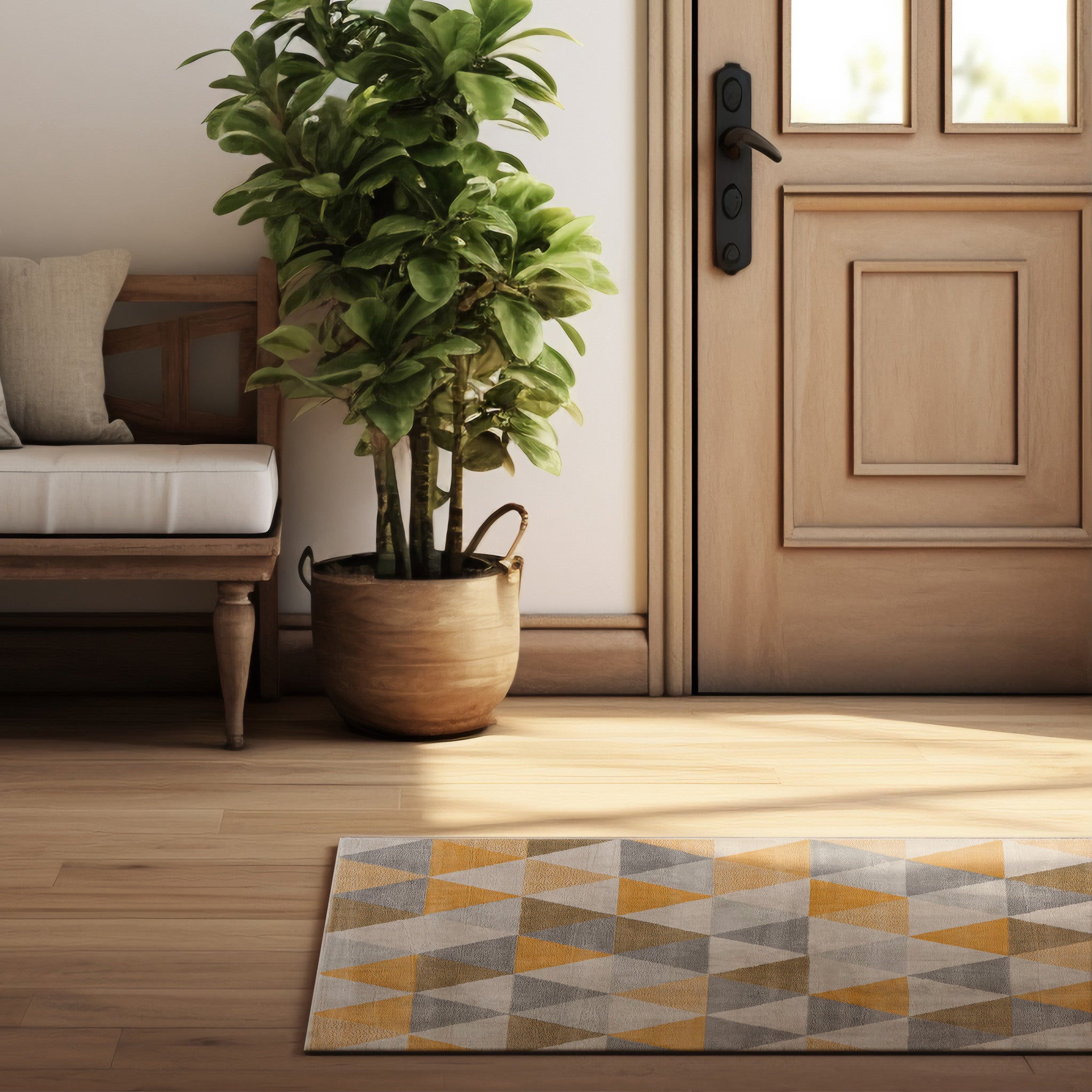 2' X 2' Beige Gray And Yellow Geometric Square Rug