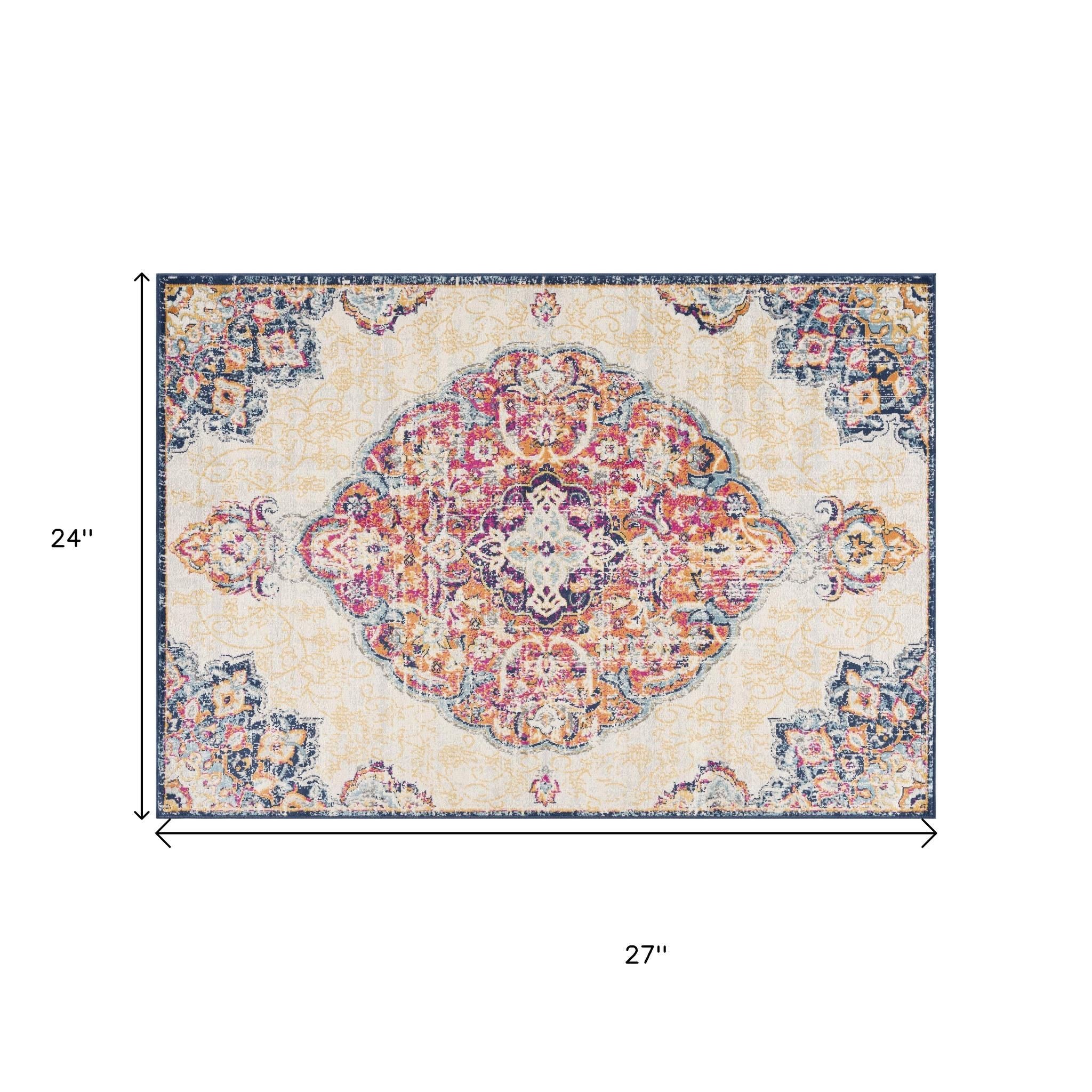 2' X 2' Blue Pink And Beige Oriental Square Rug
