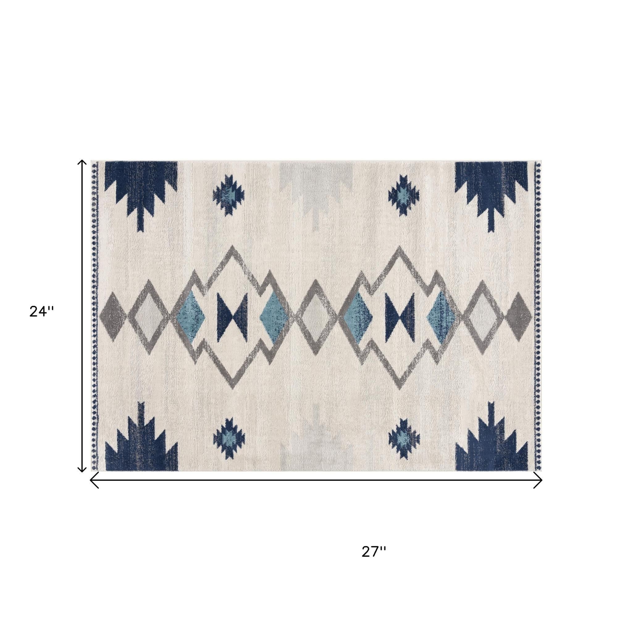 2' X 2' Blue Beige And Gray Southwestern Square Rug