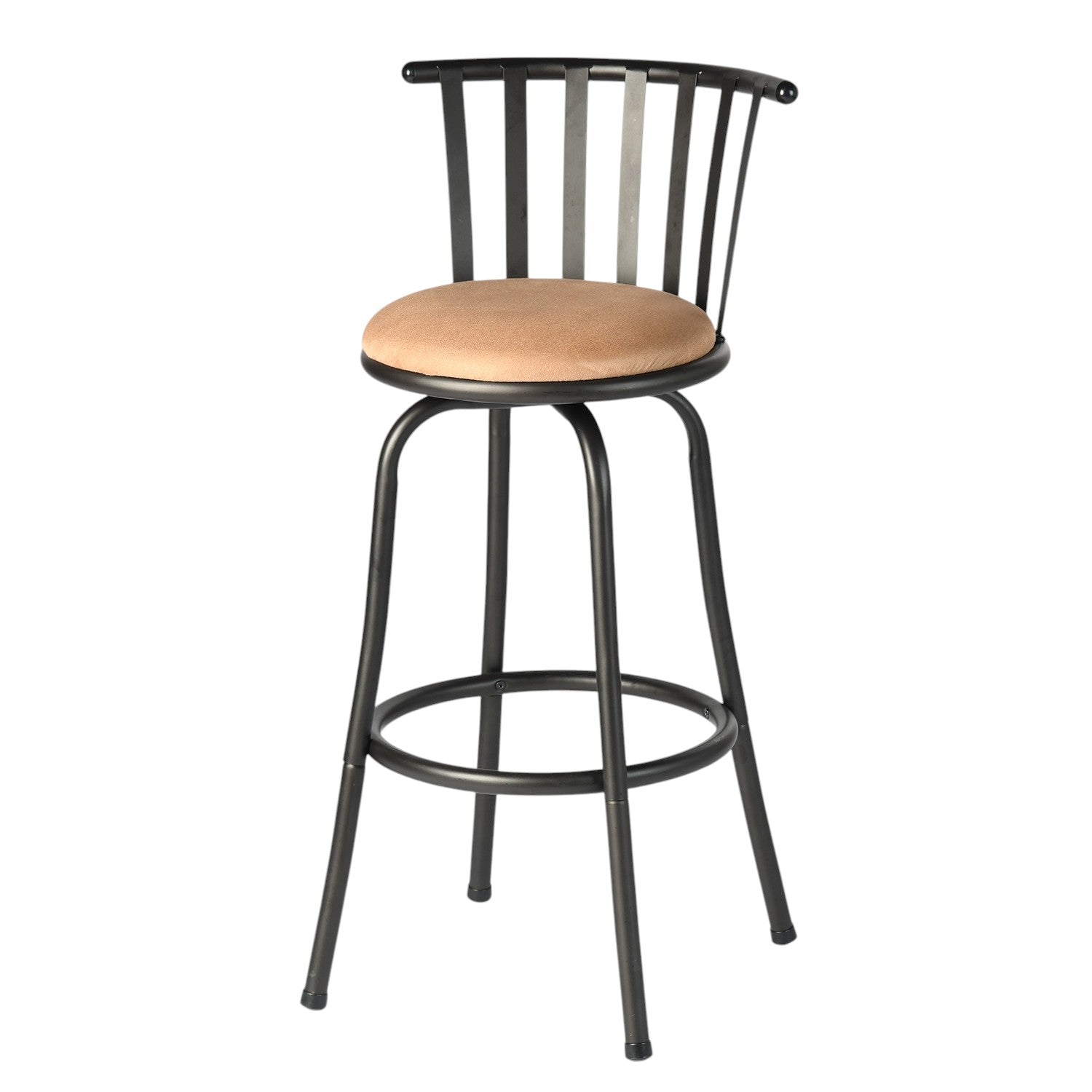 Brown and Black Faux Leather and Metal Low Back Adjustable Height Swivel Bar Chair