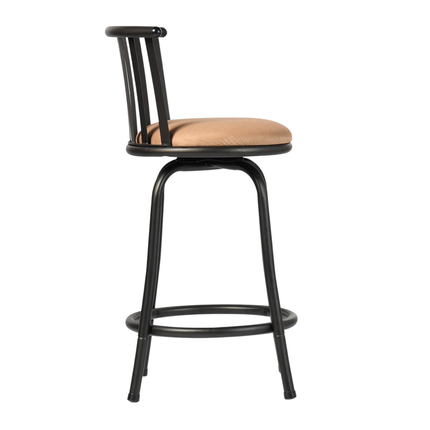 Brown and Black Faux Leather and Metal Low Back Adjustable Height Swivel Bar Chair