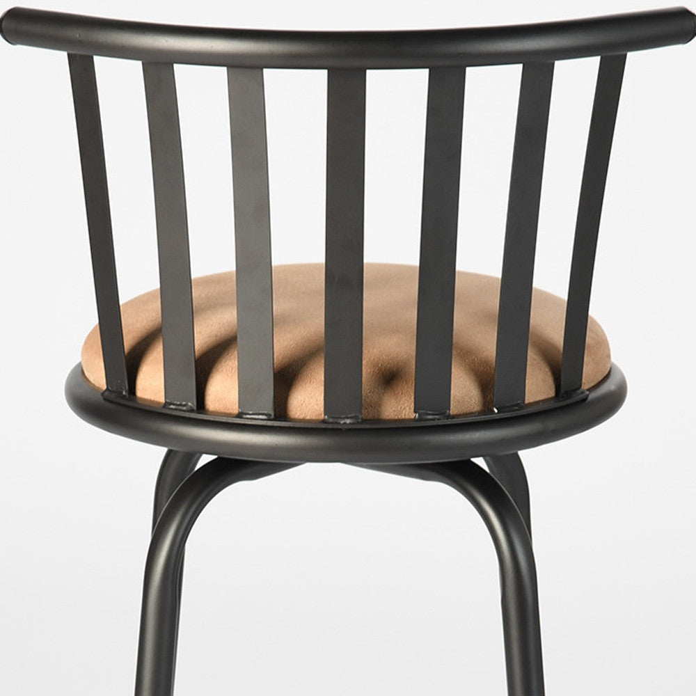 Brown and Black Faux Leather and Metal Low Back Adjustable Height Swivel Bar Chair