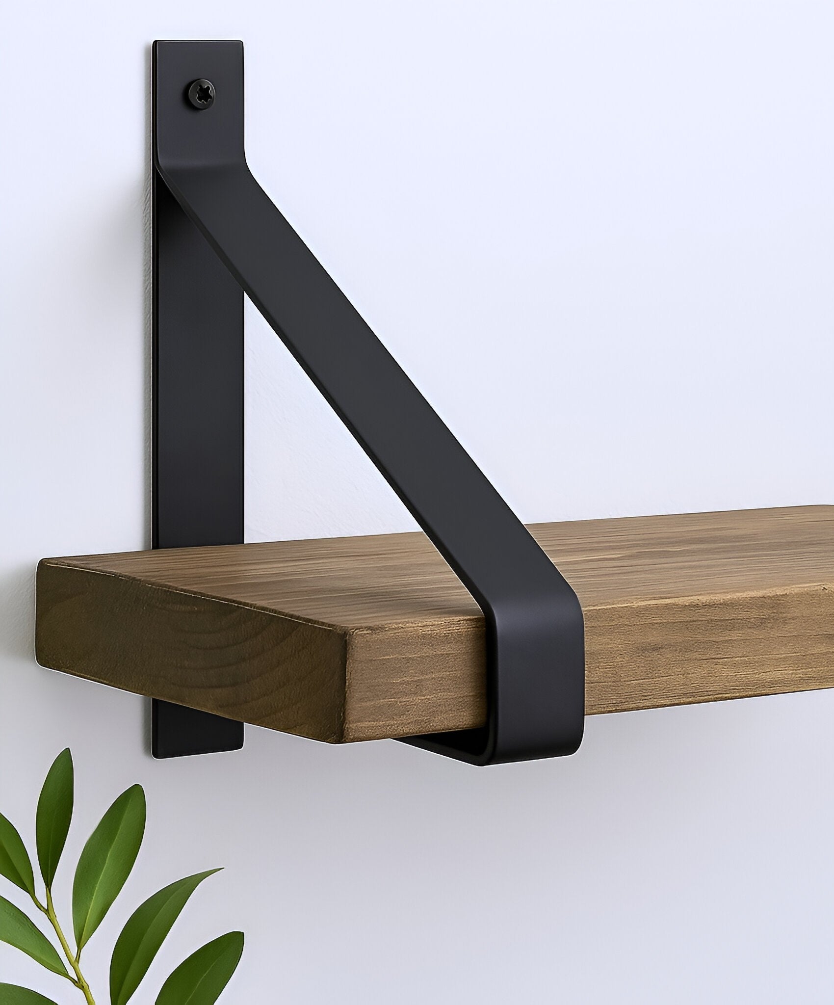 8" Set Of Two Black Metal Wall Mounted Shelf Brackets-0