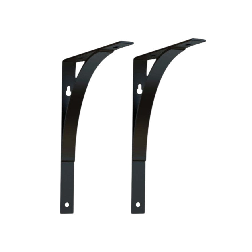 8" Set Of Two Black Curved Metal Wall Mounted Shelf Brackets-5