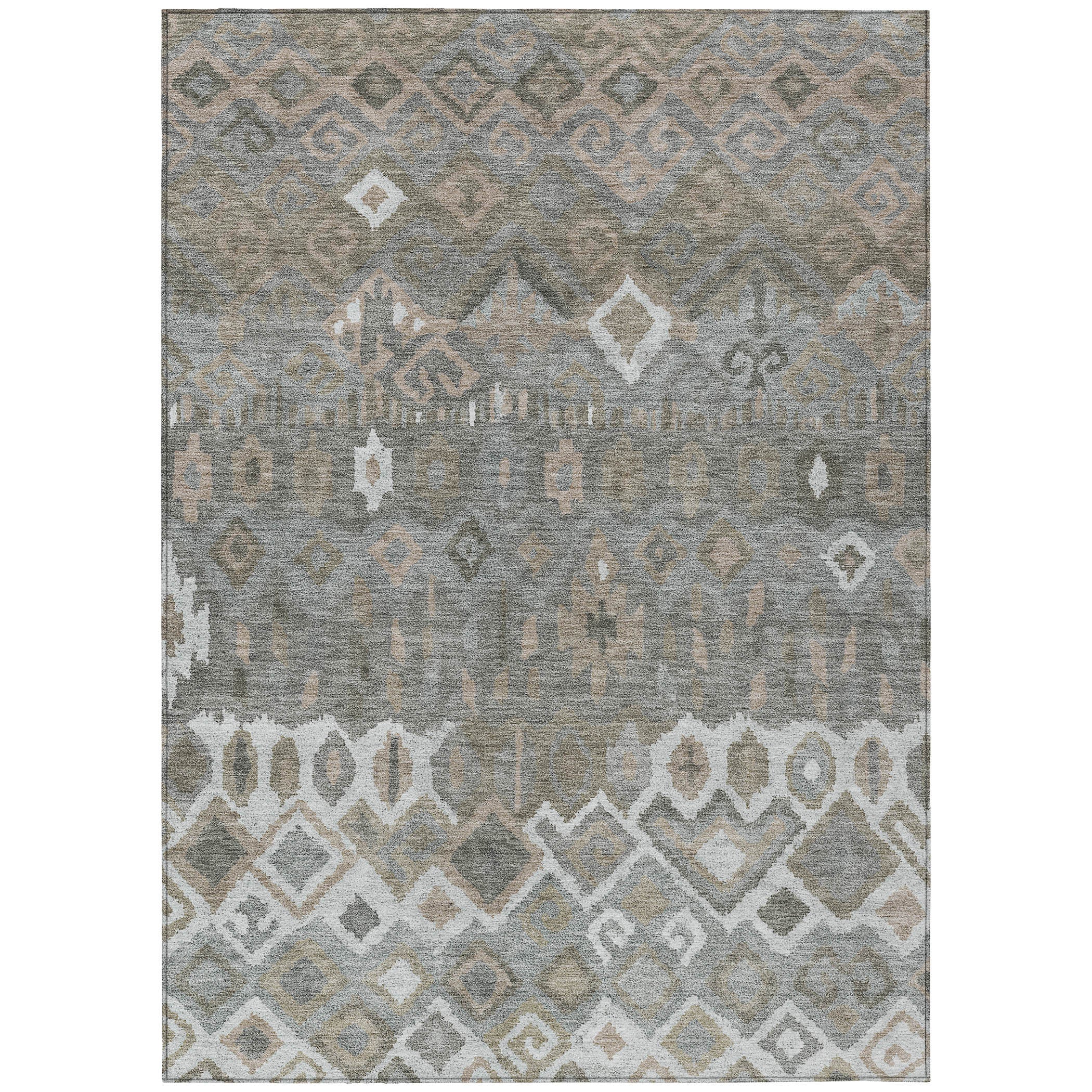 8' X 10' Pewter Ivory And Tan Geometric Washable Indoor Outdoor Area Rug