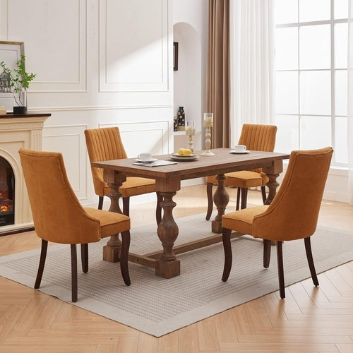 Linen Dining Chairs Set of 4,Comfy Fabric Upholstered Accent Chairs
