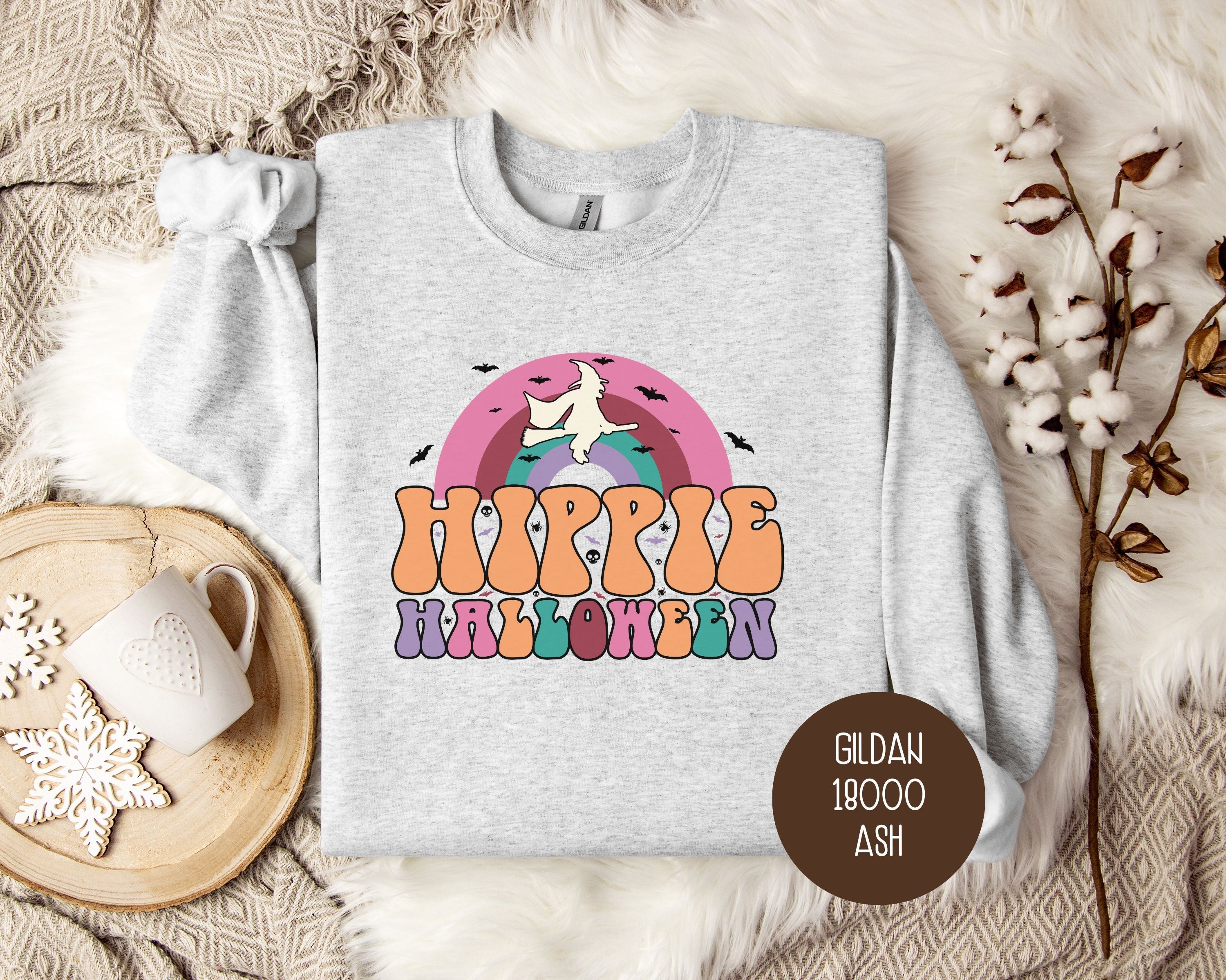 Hippie Halloween Retro Witch Rainbow Sweatshirt-2