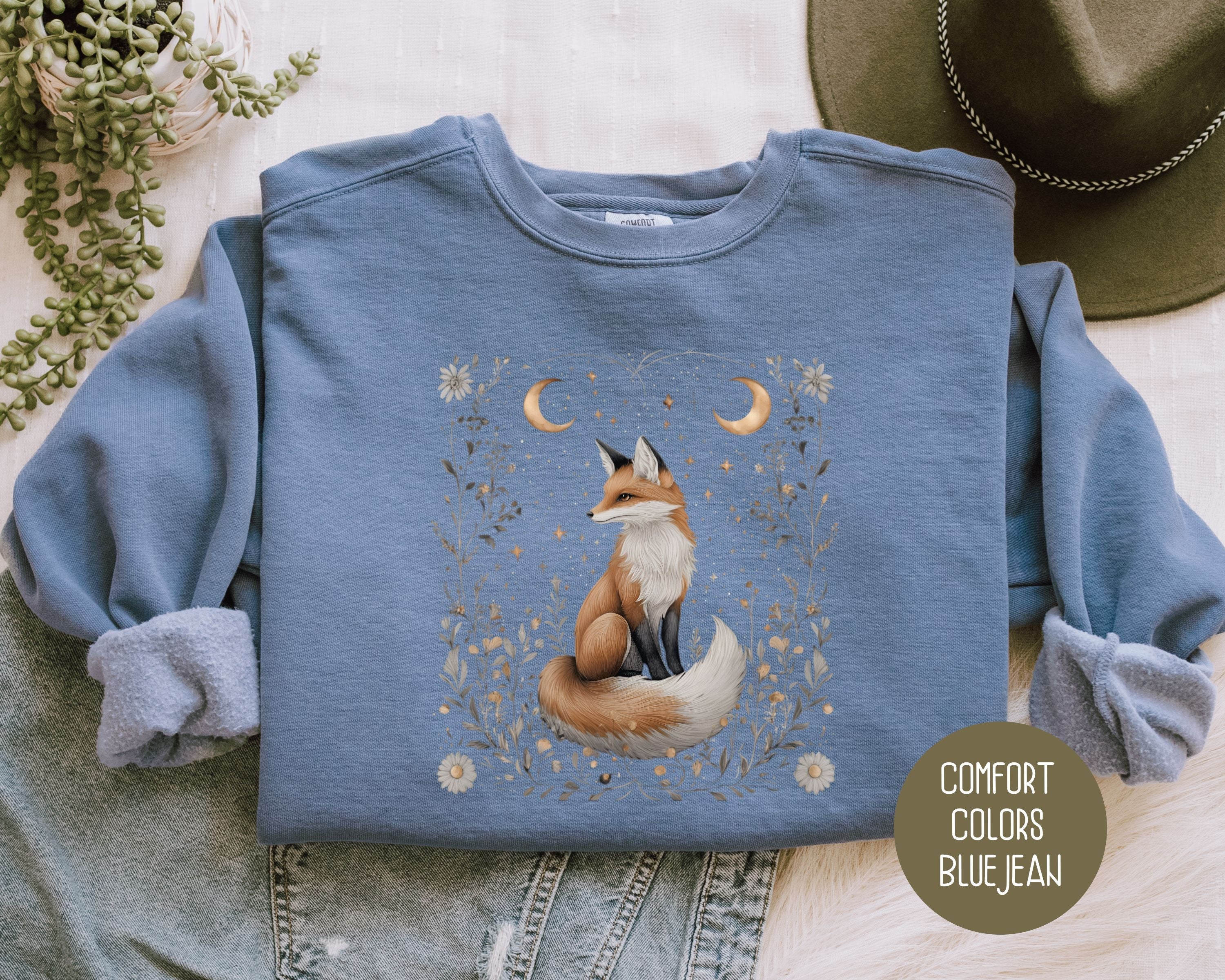Celestial Cottagecore Fox Comfort Colors Sweatshirt-1