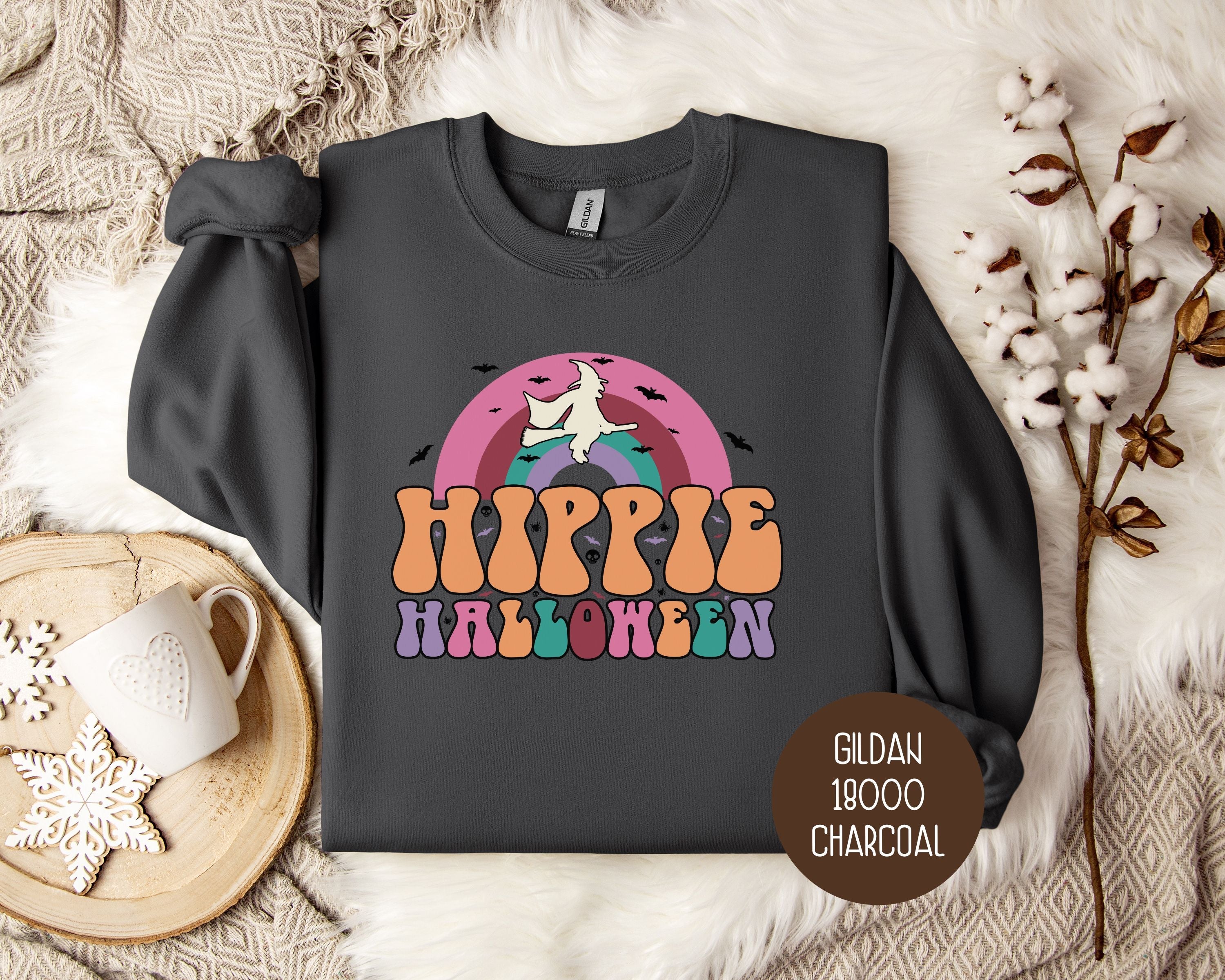 Hippie Halloween Retro Witch Rainbow Sweatshirt-3
