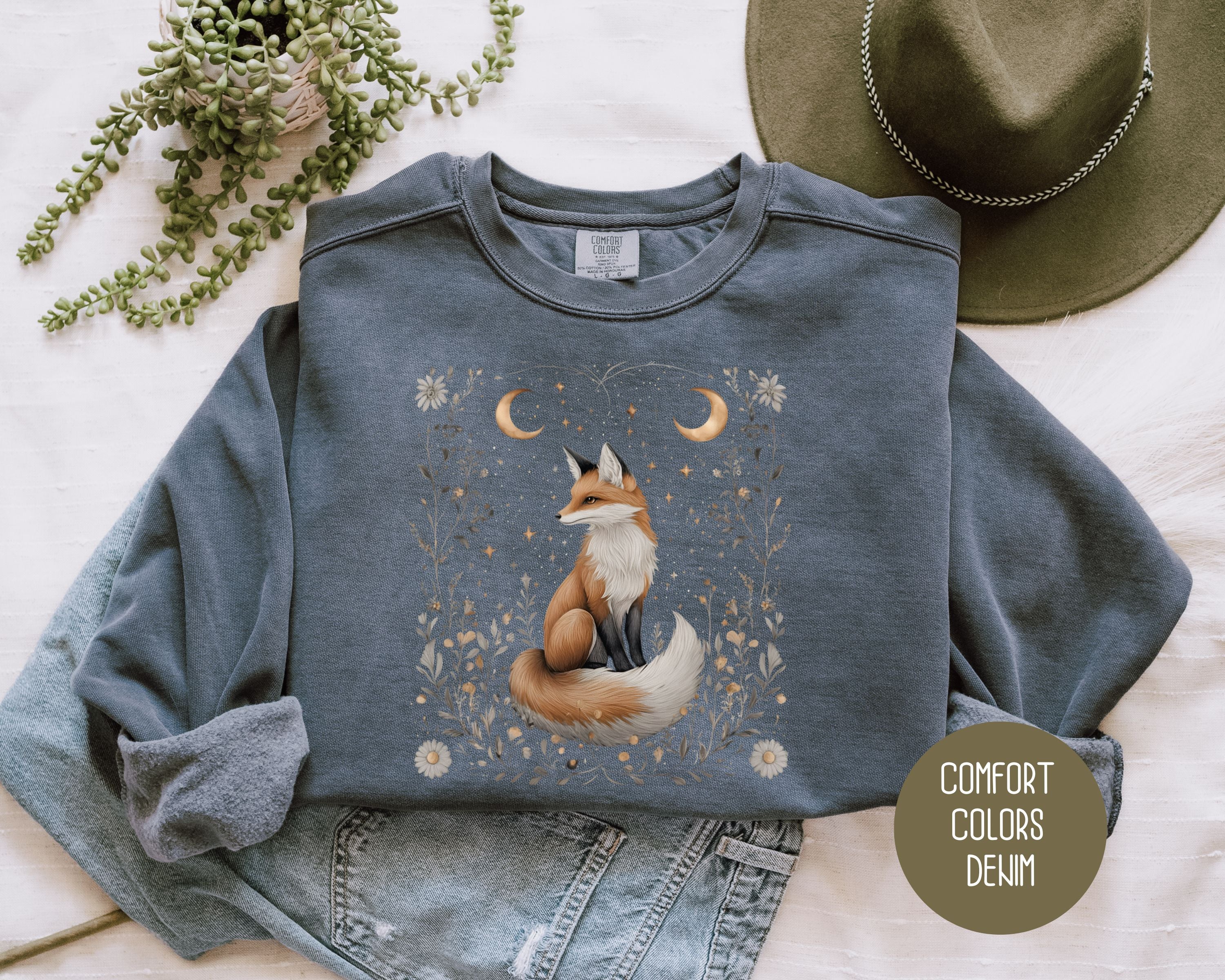 Celestial Cottagecore Fox Comfort Colors Sweatshirt-3