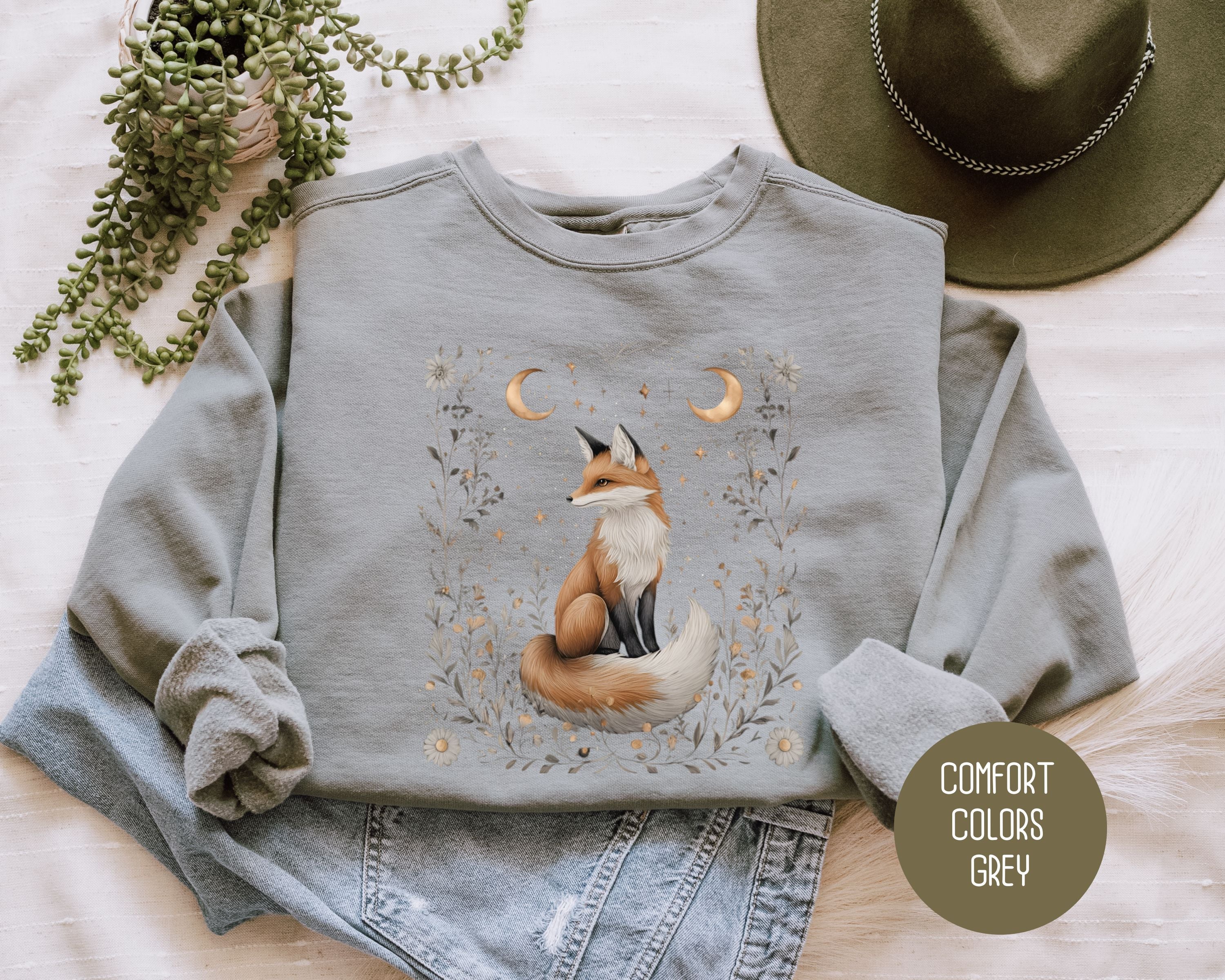Celestial Cottagecore Fox Comfort Colors Sweatshirt-4