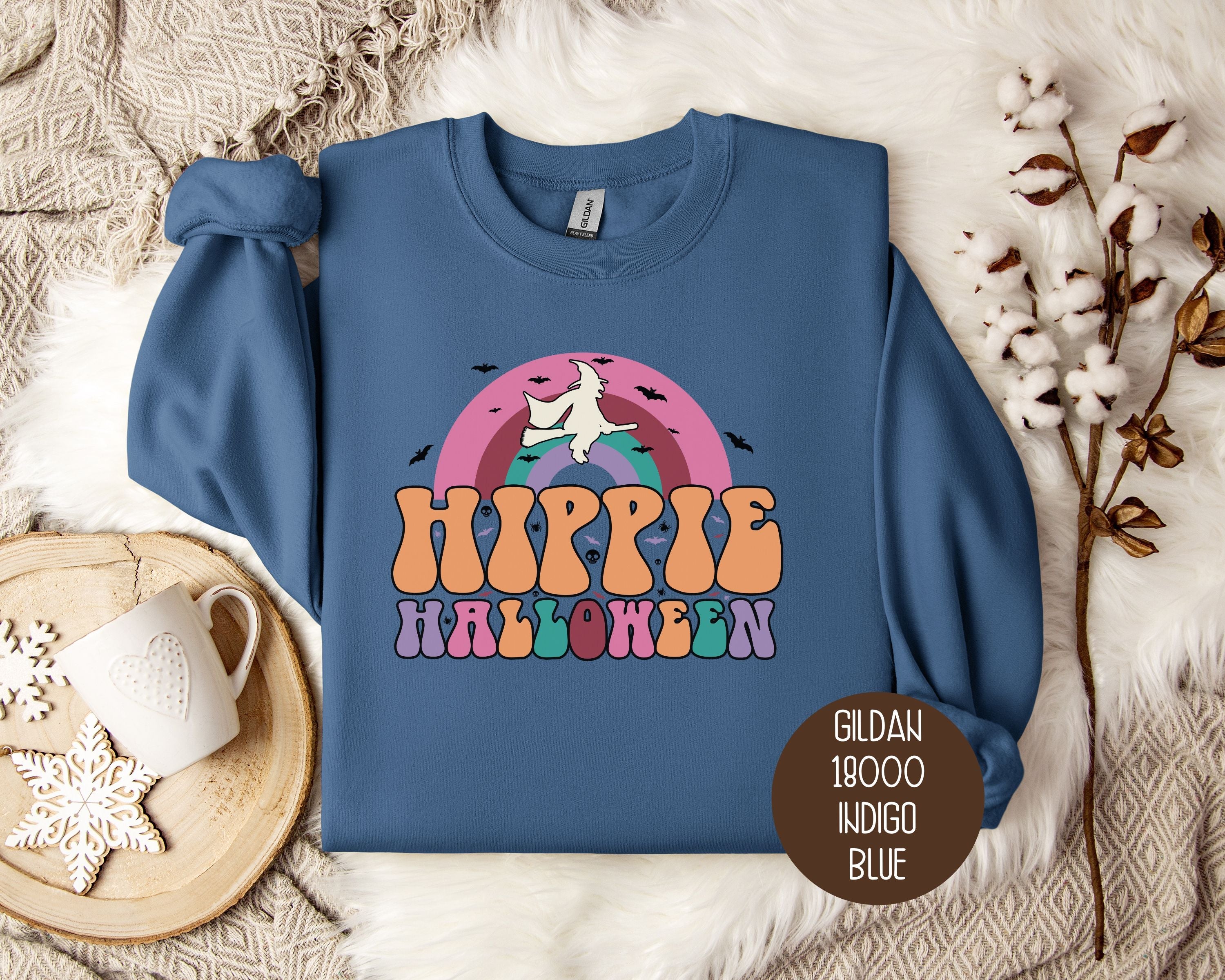 Hippie Halloween Retro Witch Rainbow Sweatshirt-0