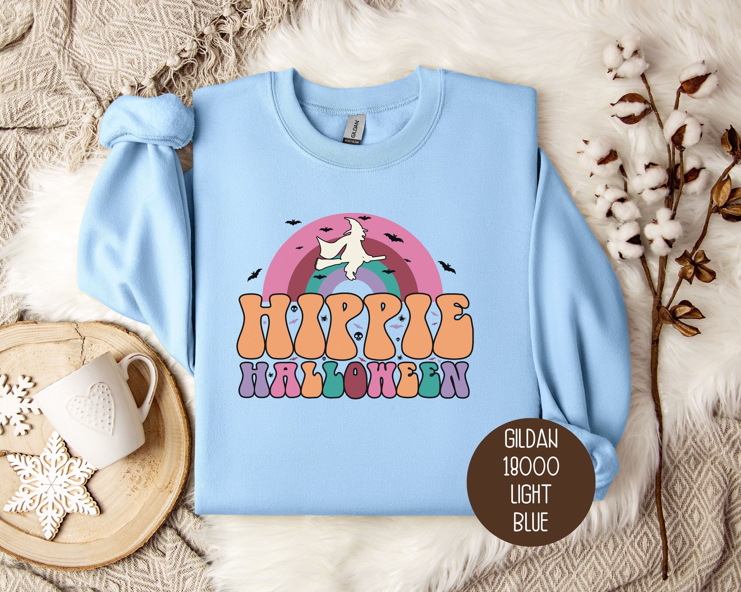 Hippie Halloween Retro Witch Rainbow Sweatshirt-1