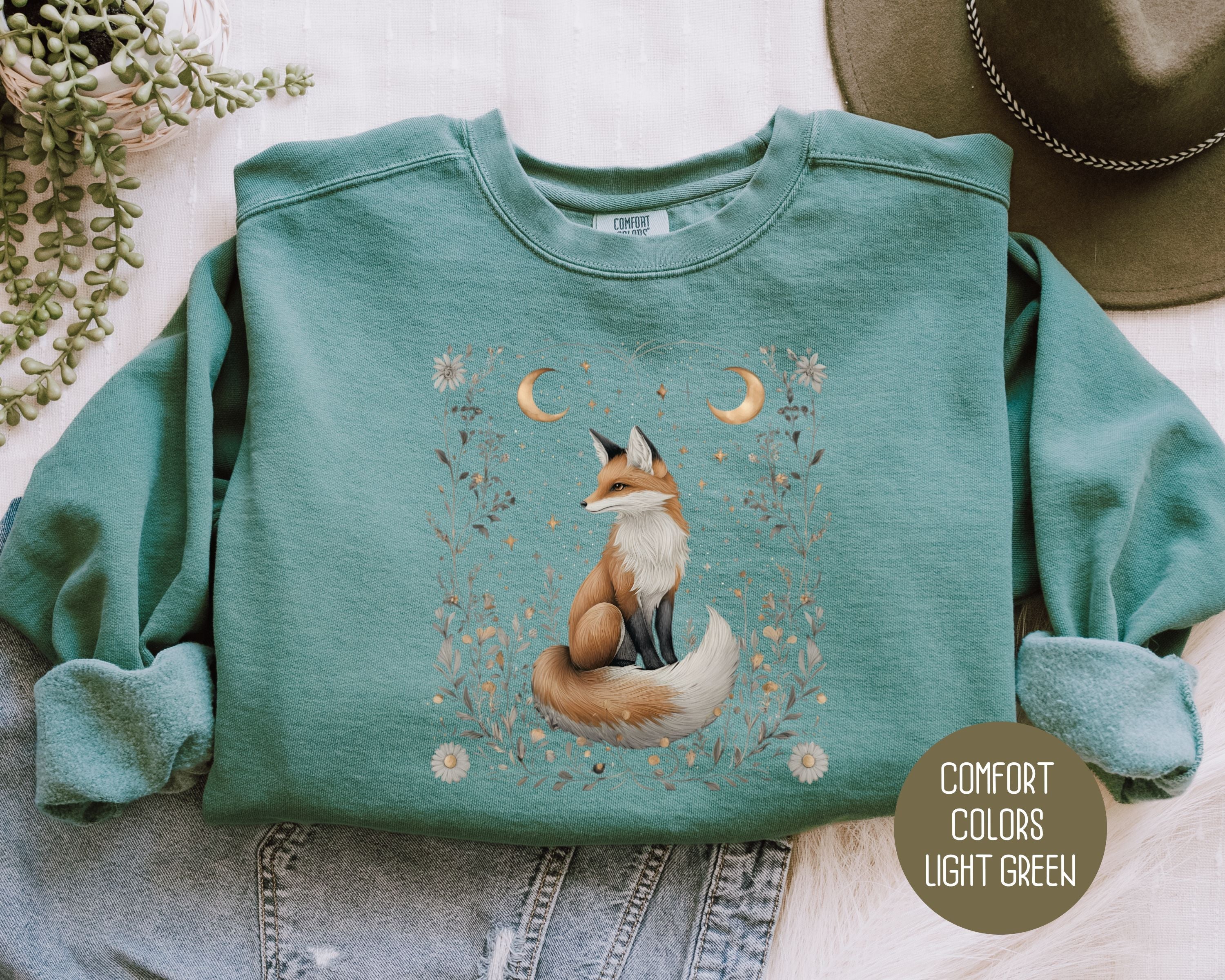Celestial Cottagecore Fox Comfort Colors Sweatshirt-6
