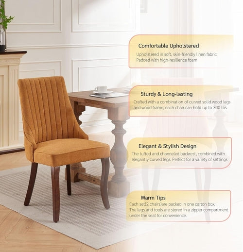 Linen Dining Chairs Set of 4,Comfy Fabric Upholstered Accent Chairs