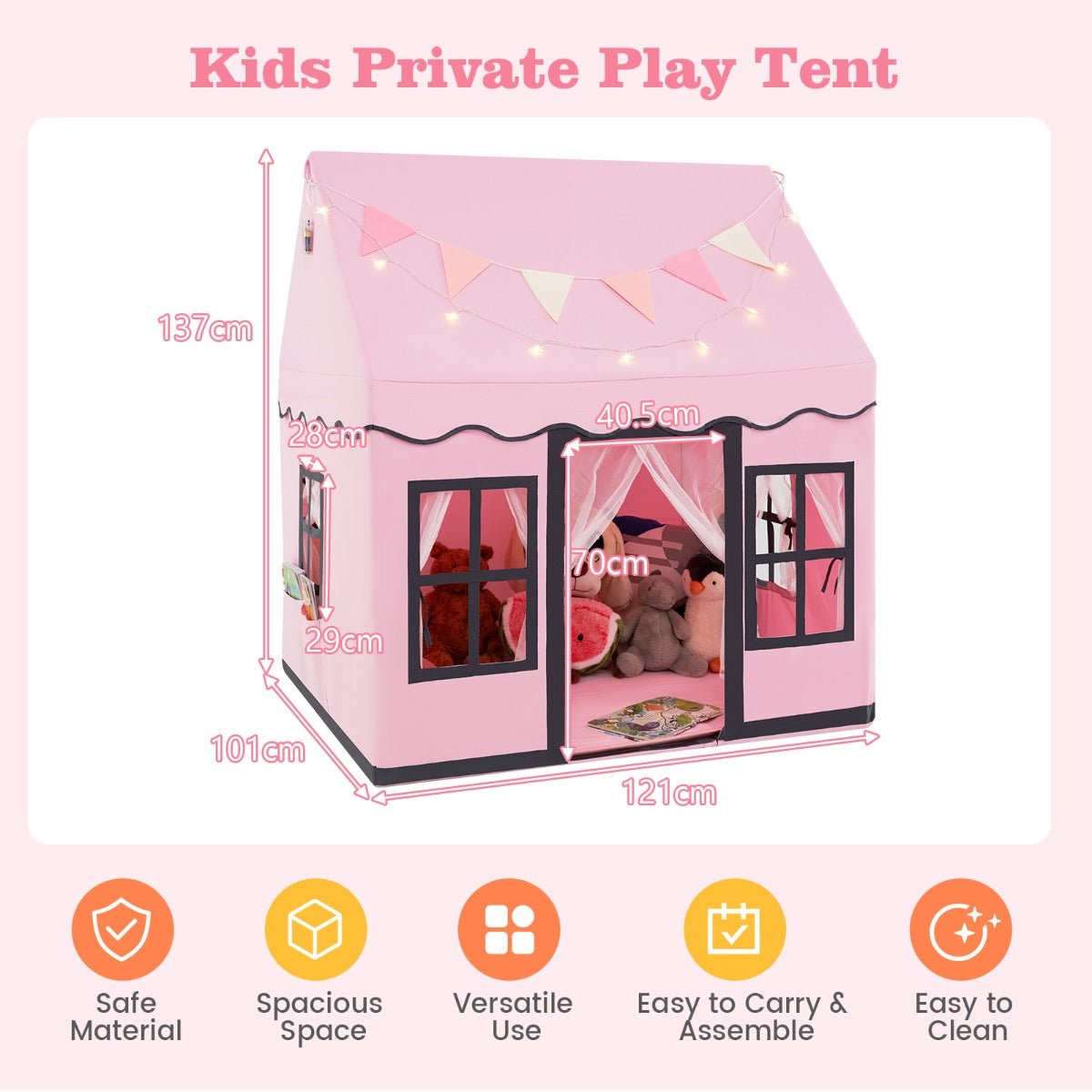 NNECW Kids Play Castle Tent Large Playhouse Toys Gifts with Star Lights Washable Mat-Pink