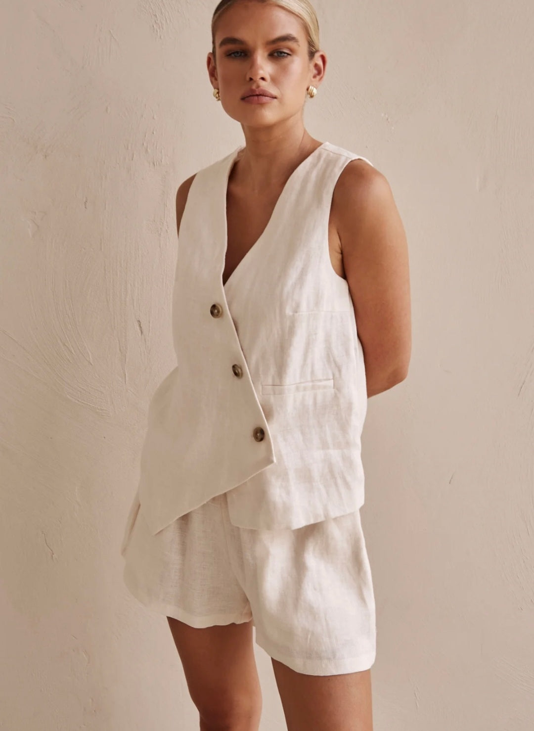 Off-White Asymmetric  Linen Vest | V-Neck Vest | Linen Vest | Linen Clothing | 100% Organic Linen