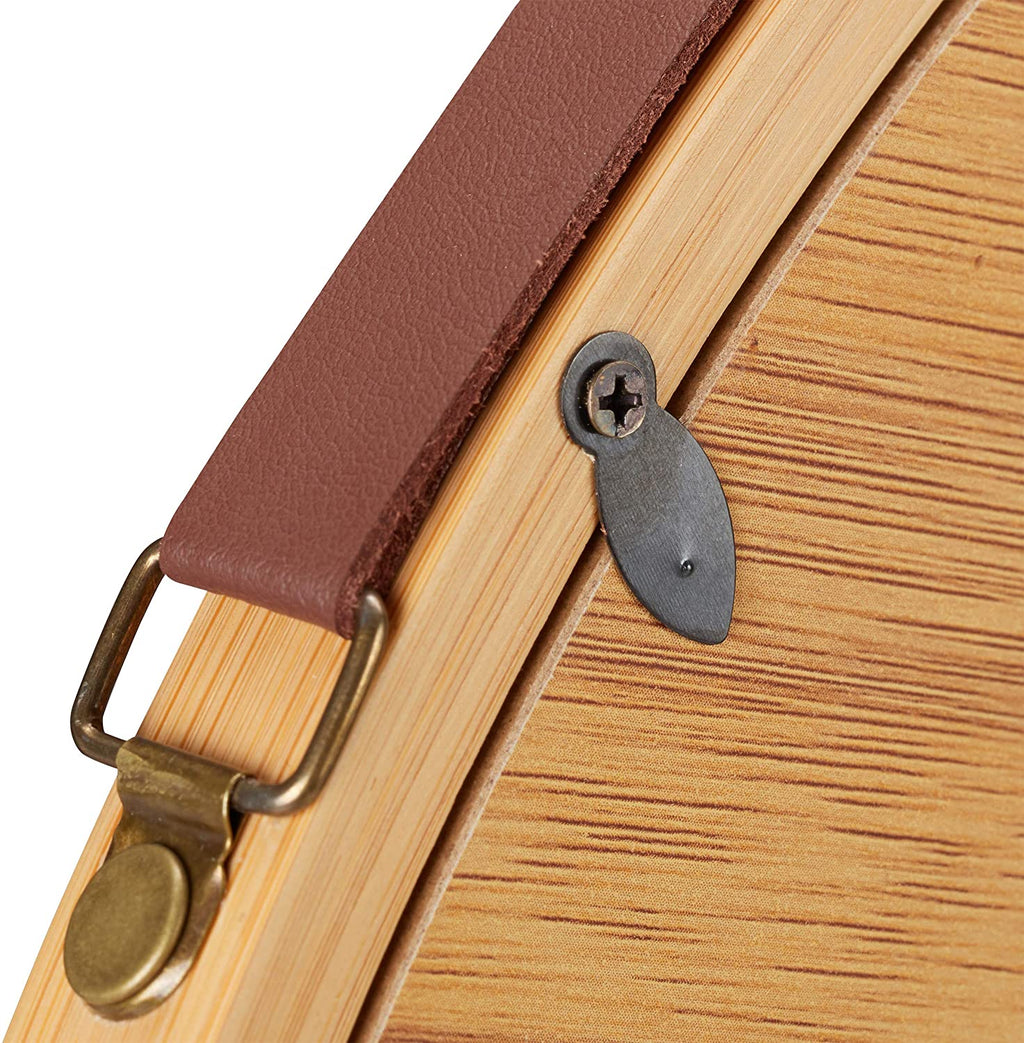 CARLA HOME Hanging Wall Mirror 38cm - Solid Bamboo Frame and Adjustable Leather Strap for Bathroom and Bedroom, Vanity Mirror, Makeup Mirror, Face Mirrors, Wall Shelf Mirror (Round 38 cm)