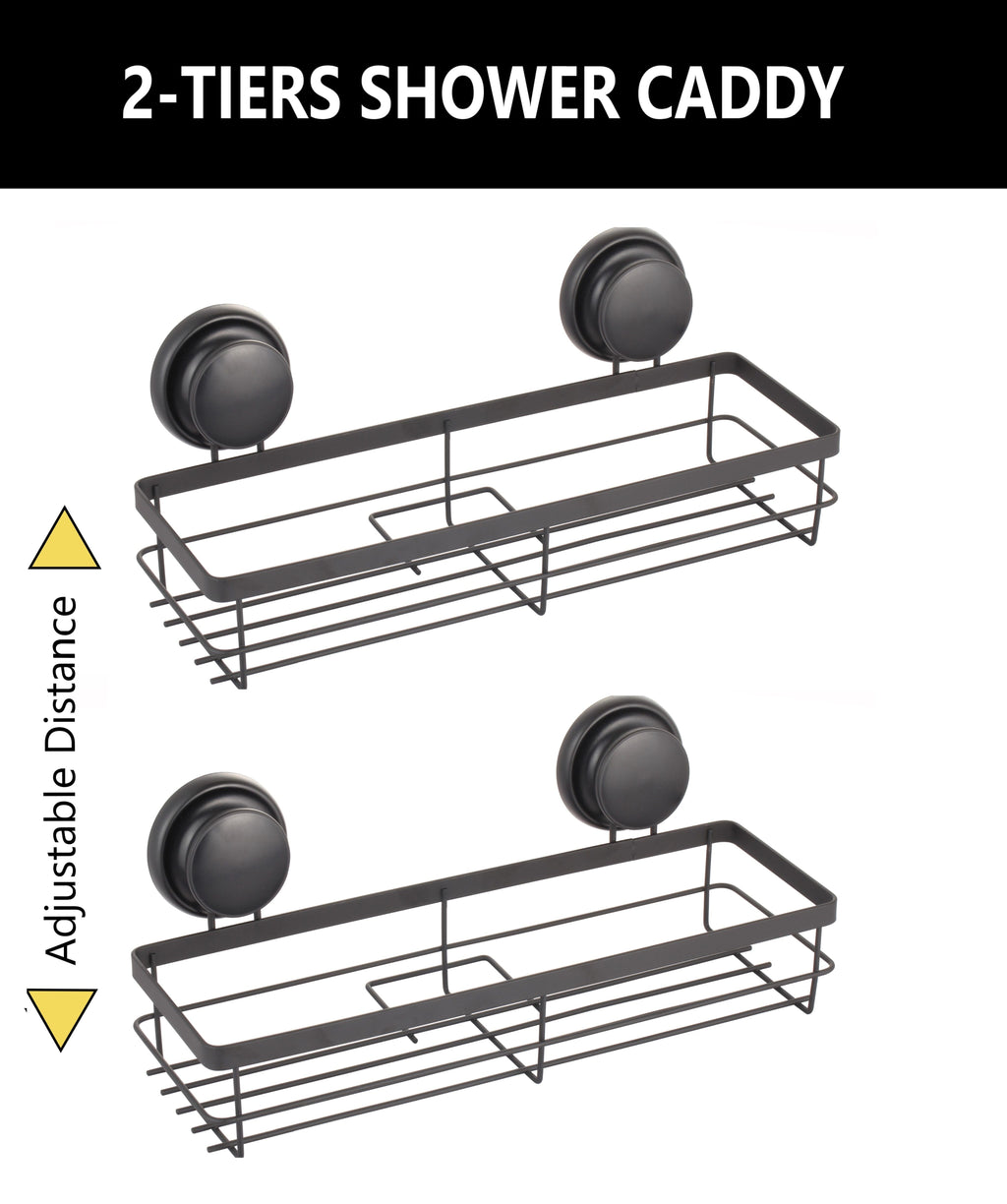 CARLA HOME  2 Pack Rectangular Corner Shower Caddy Shelf Basket Rack with Premium Vacuum Suction Cup No-Drilling for Bathroom and Kitchen