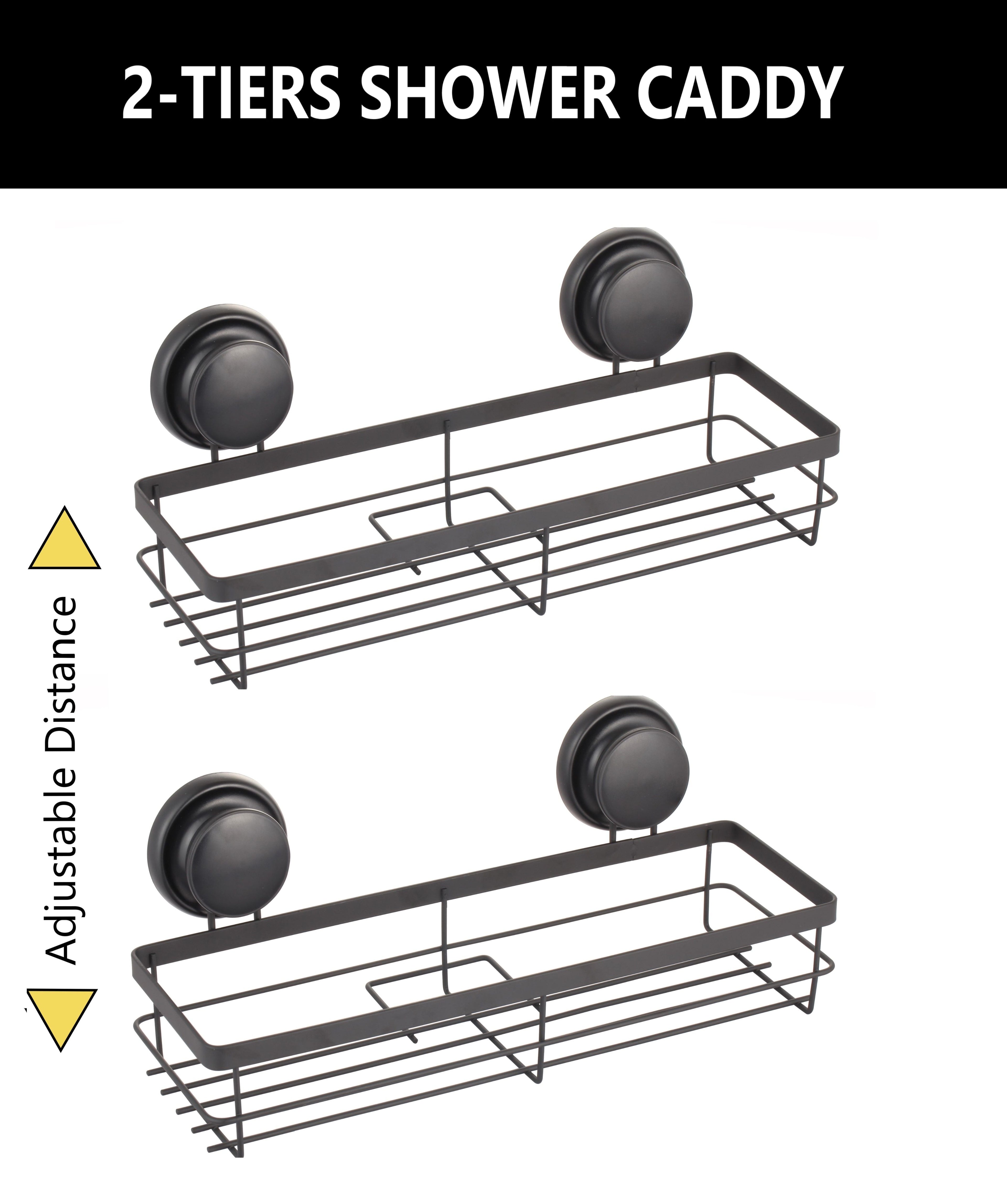 CARLA HOME  2 Pack Rectangular Corner Shower Caddy Shelf Basket Rack with Premium Vacuum Suction Cup No-Drilling for Bathroom and Kitchen