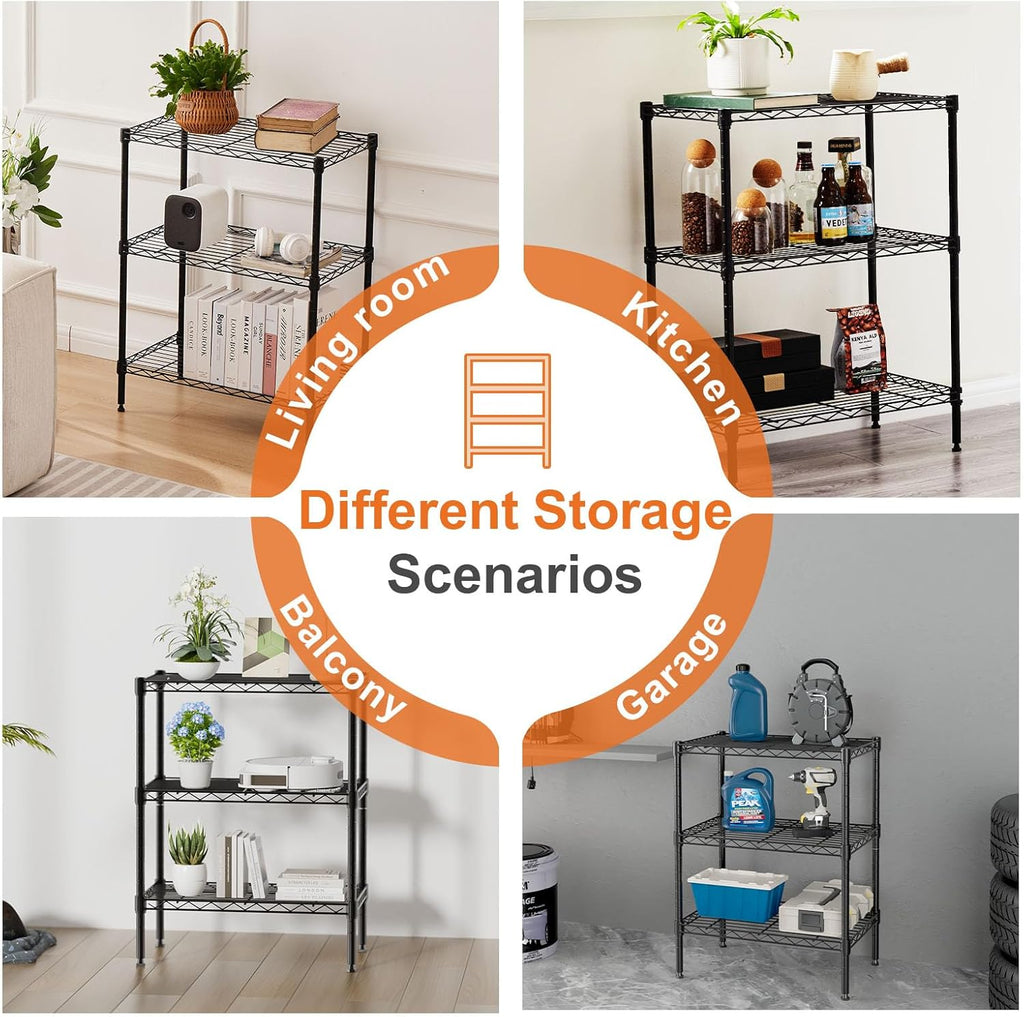 CARLA HOME 3-Tier Adjustable Metal Storage Shelves Wire Rack Organiser for Kitchen, Pantry, Bathroom or Laundry Room (45cm W x 40cm D x 103cm H)