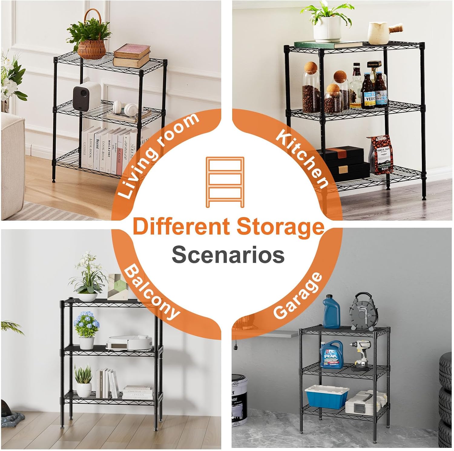 CARLA HOME 3-Tier Adjustable Metal Storage Shelves Wire Rack Organiser for Kitchen, Pantry, Bathroom or Laundry Room (45cm W x 40cm D x 103cm H)