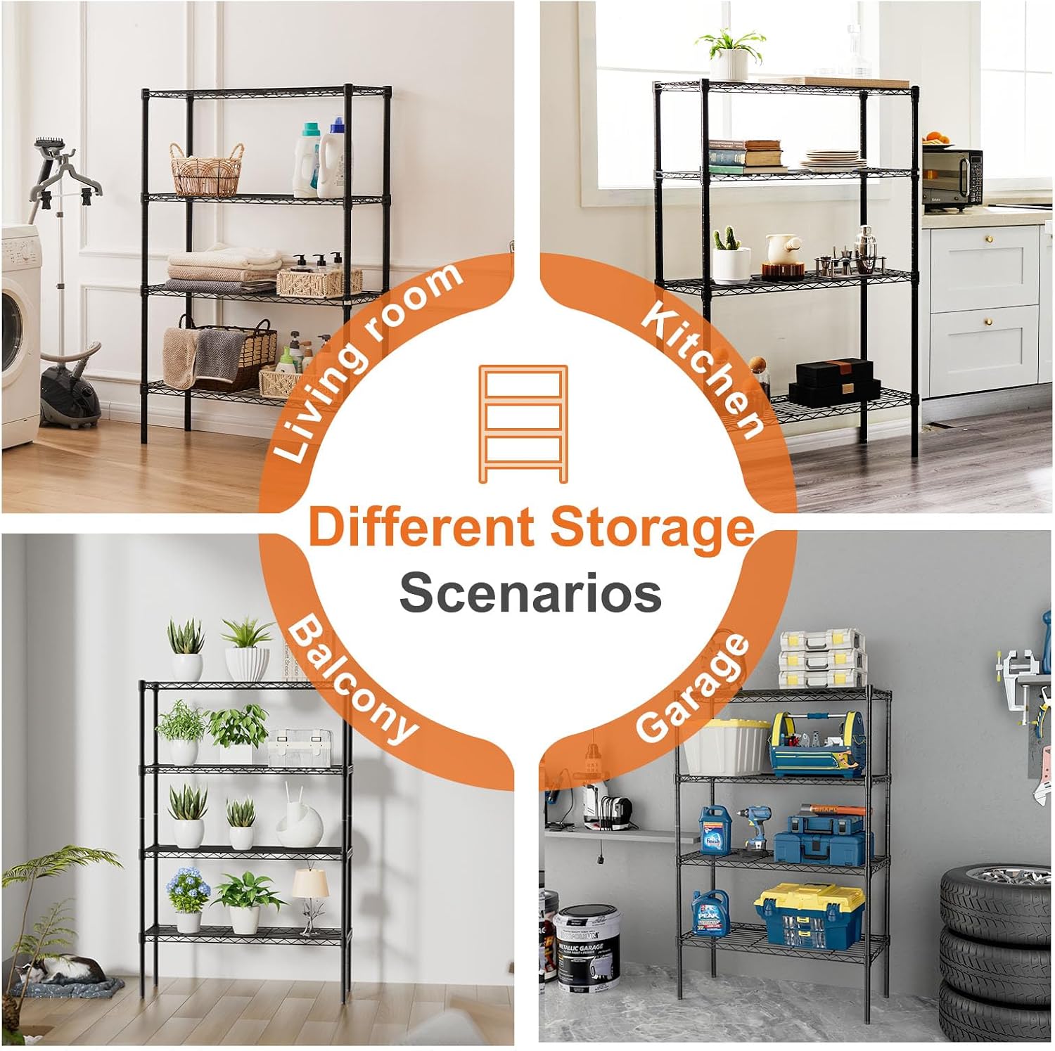 CARLA HOME 4-Tier Adjustable Metal Storage Shelves Wire Rack Organiser for Kitchen, Pantry, Bathroom or Laundry Room (60cm W x 40cm D x 140 cm H)