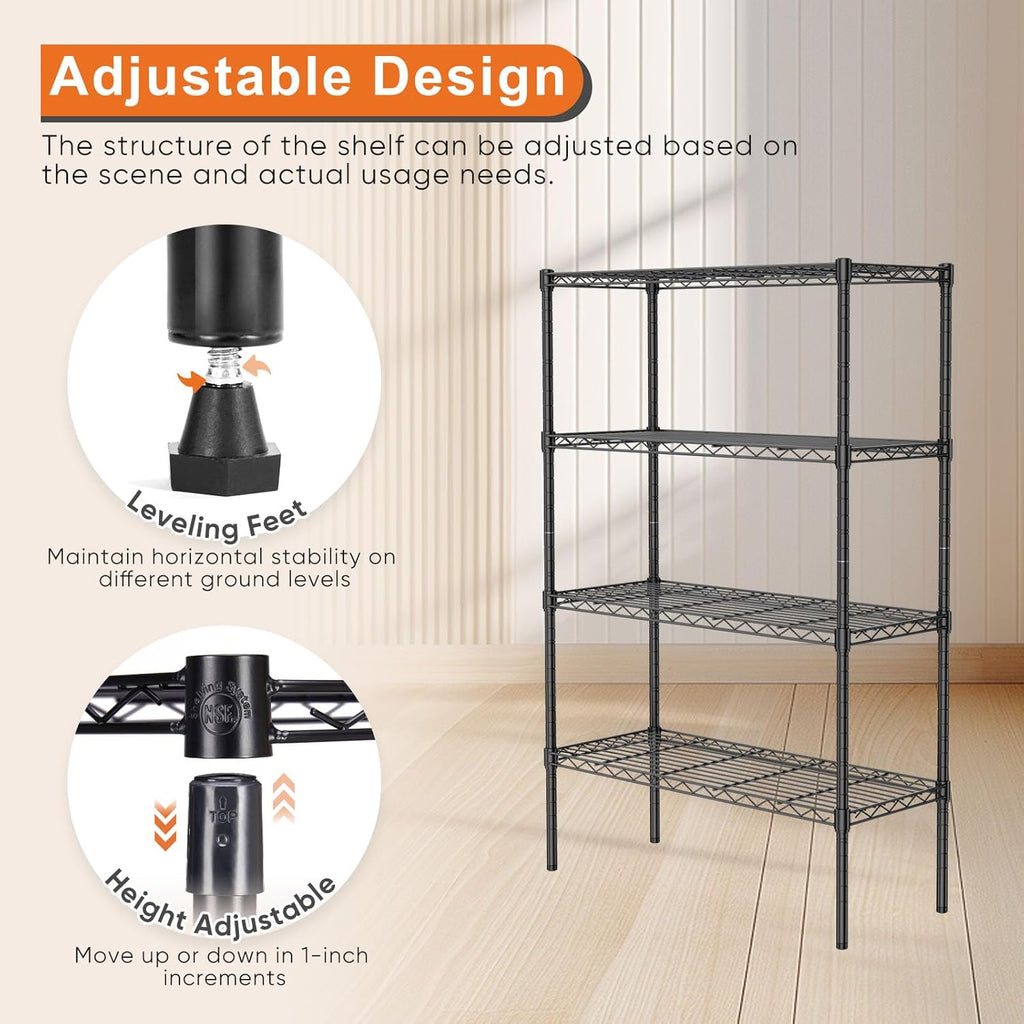 CARLA HOME 4-Tier Adjustable Metal Storage Shelves Wire Rack Organiser for Kitchen, Pantry, Bathroom or Laundry Room (60cm W x 40cm D x 140 cm H)