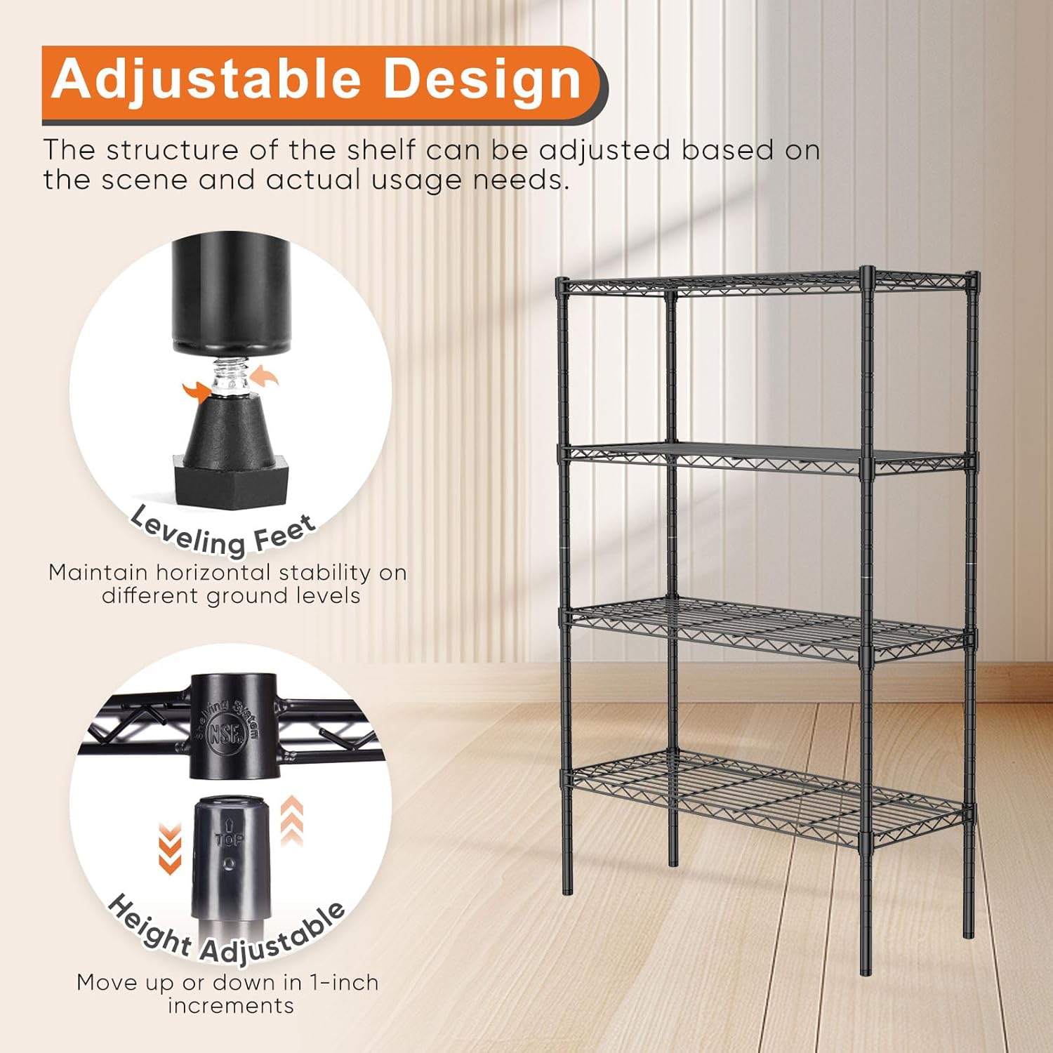 CARLA HOME 4-Tier Adjustable Metal Storage Shelves Wire Rack Organiser for Kitchen, Pantry, Bathroom or Laundry Room (60cm W x 40cm D x 140 cm H)