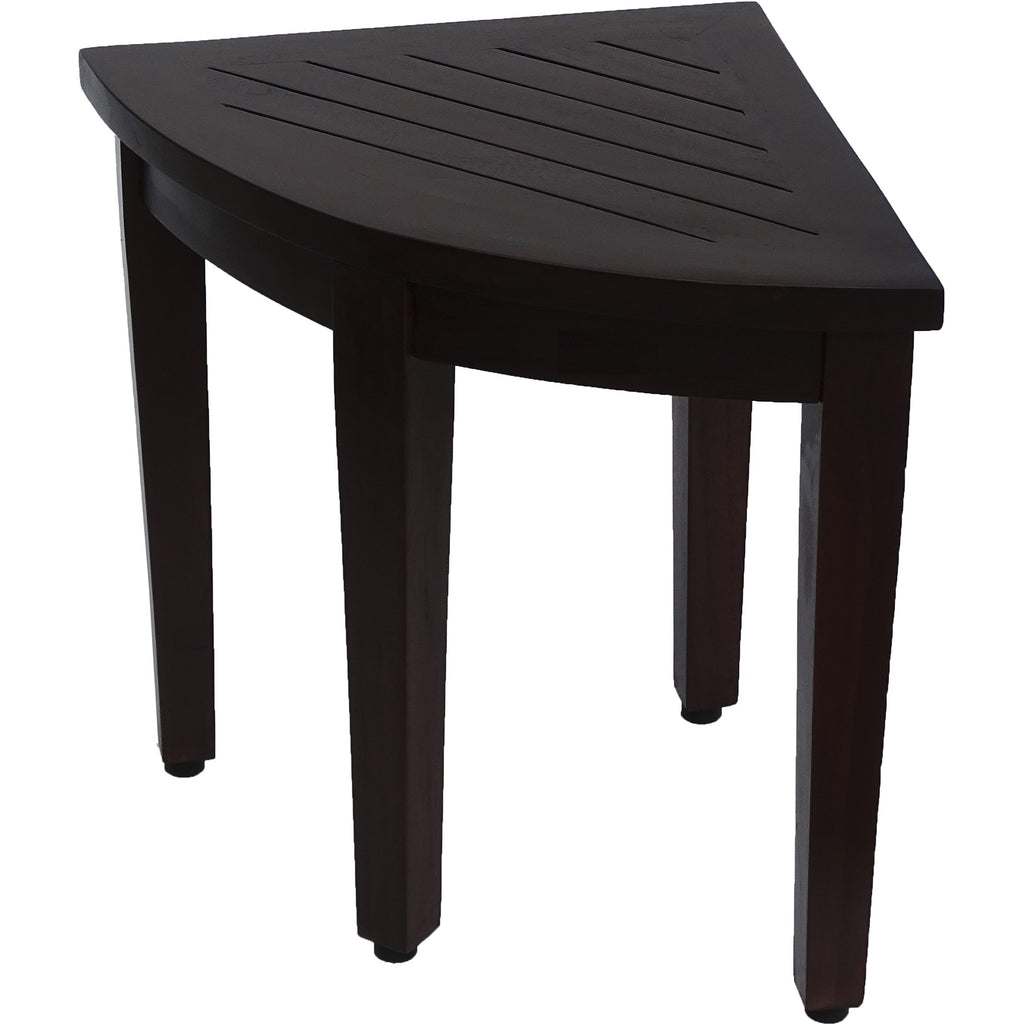 Compact Teak Corner Shower Or Outdoor Bench With Shelf In Brown Finish-2