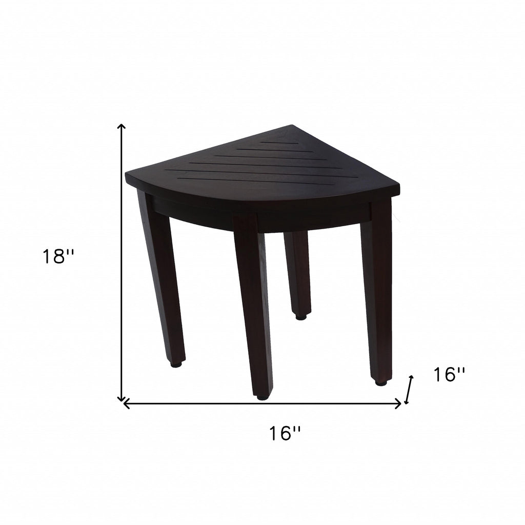 Compact Teak Corner Shower Or Outdoor Bench With Shelf In Brown Finish-4